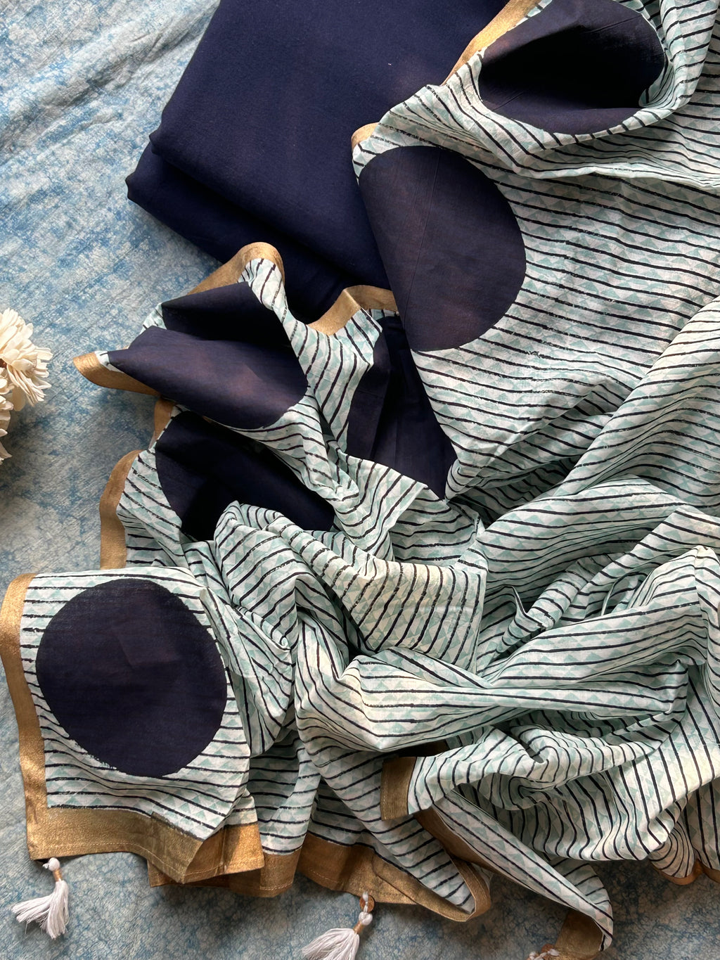 Handwoven Handblock Printed Set - Midnight Blue