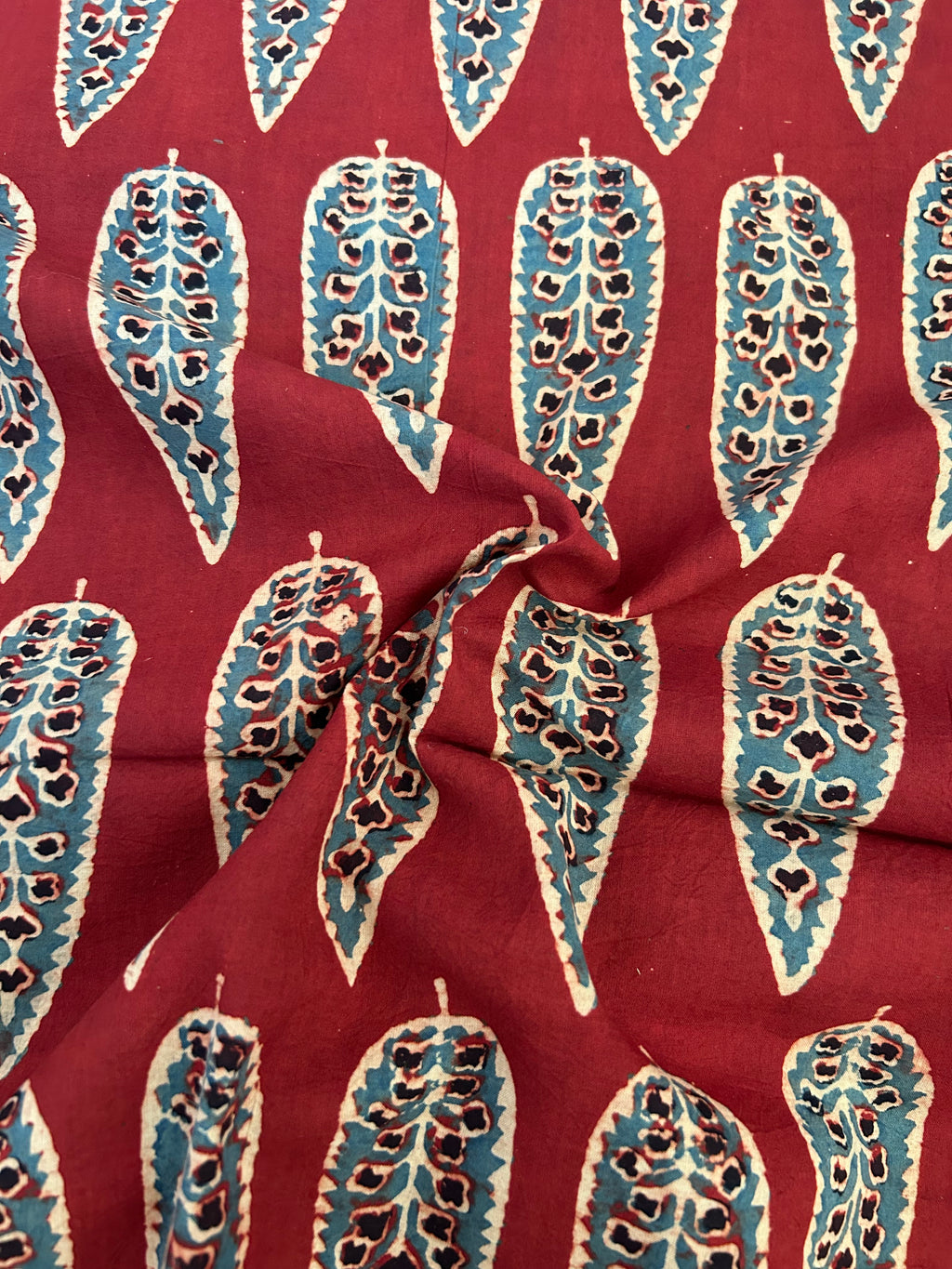 Handblock Printed Ajrakh Cotton - Madder Red (2.4m)