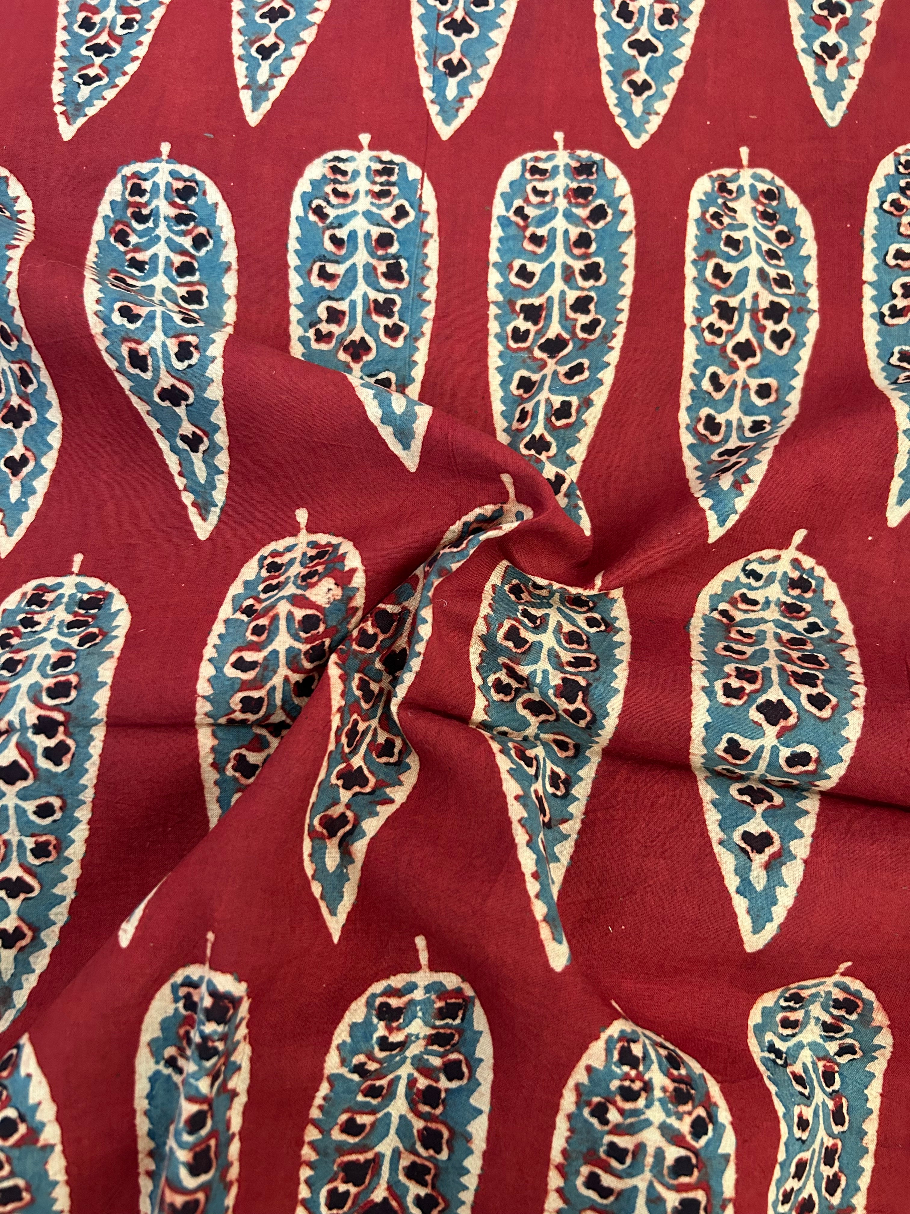Handblock Printed Ajrakh Cotton - Madder Red (2.4m)