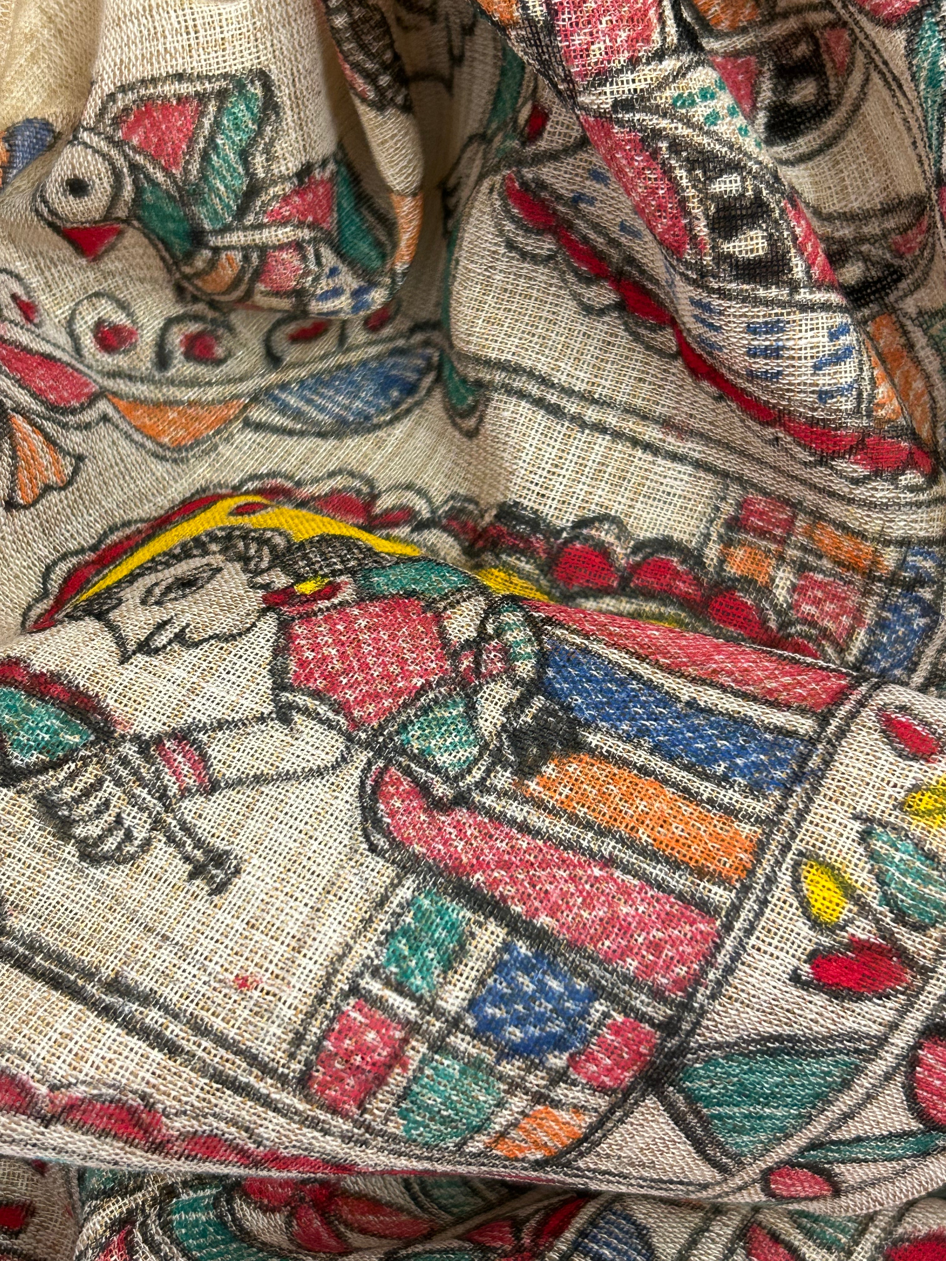 Madhubani Handpainted Cotton Silk Dupatta