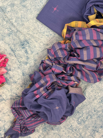 Blue Daisy 2 - Handwoven Bengal Jamdani Kurta Dupatta set