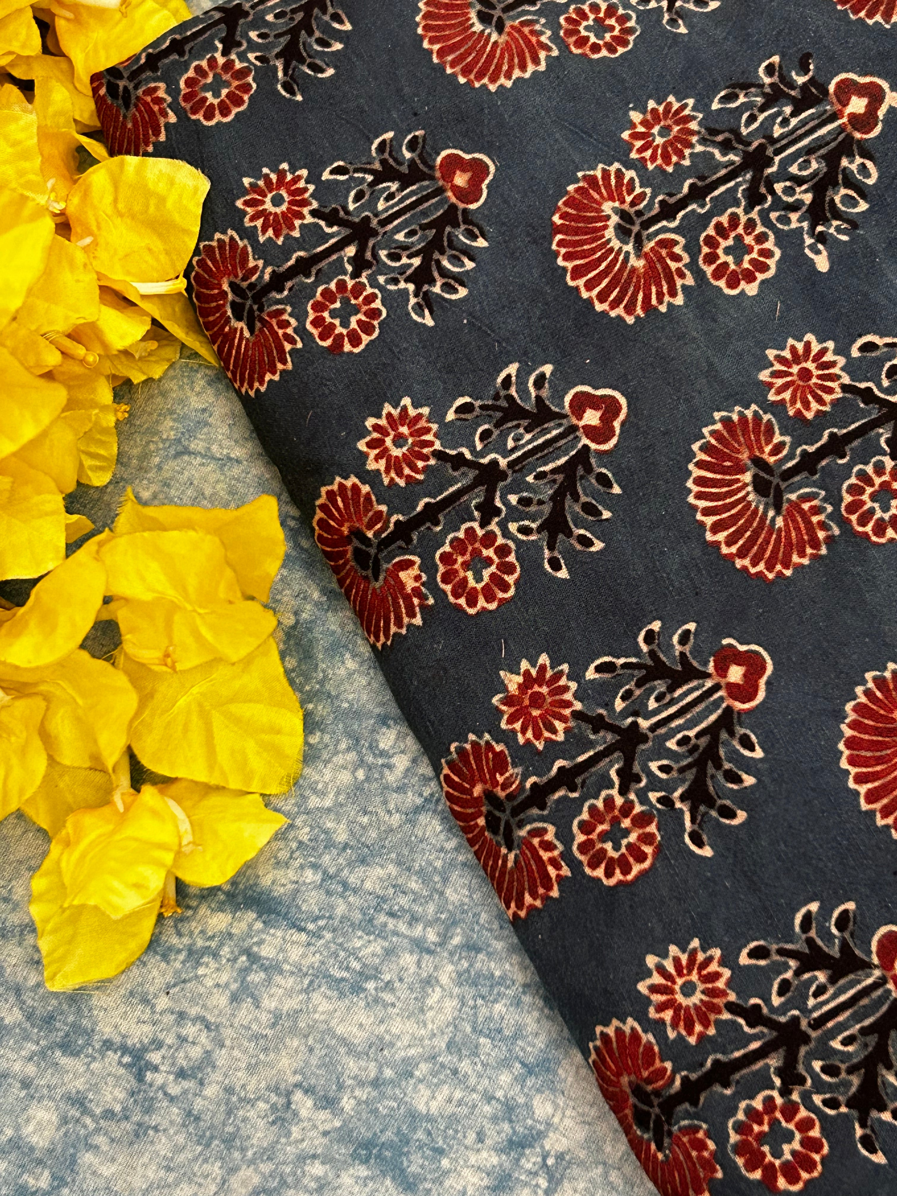 Handblock Ajrakh Cotton Blouse Fabric