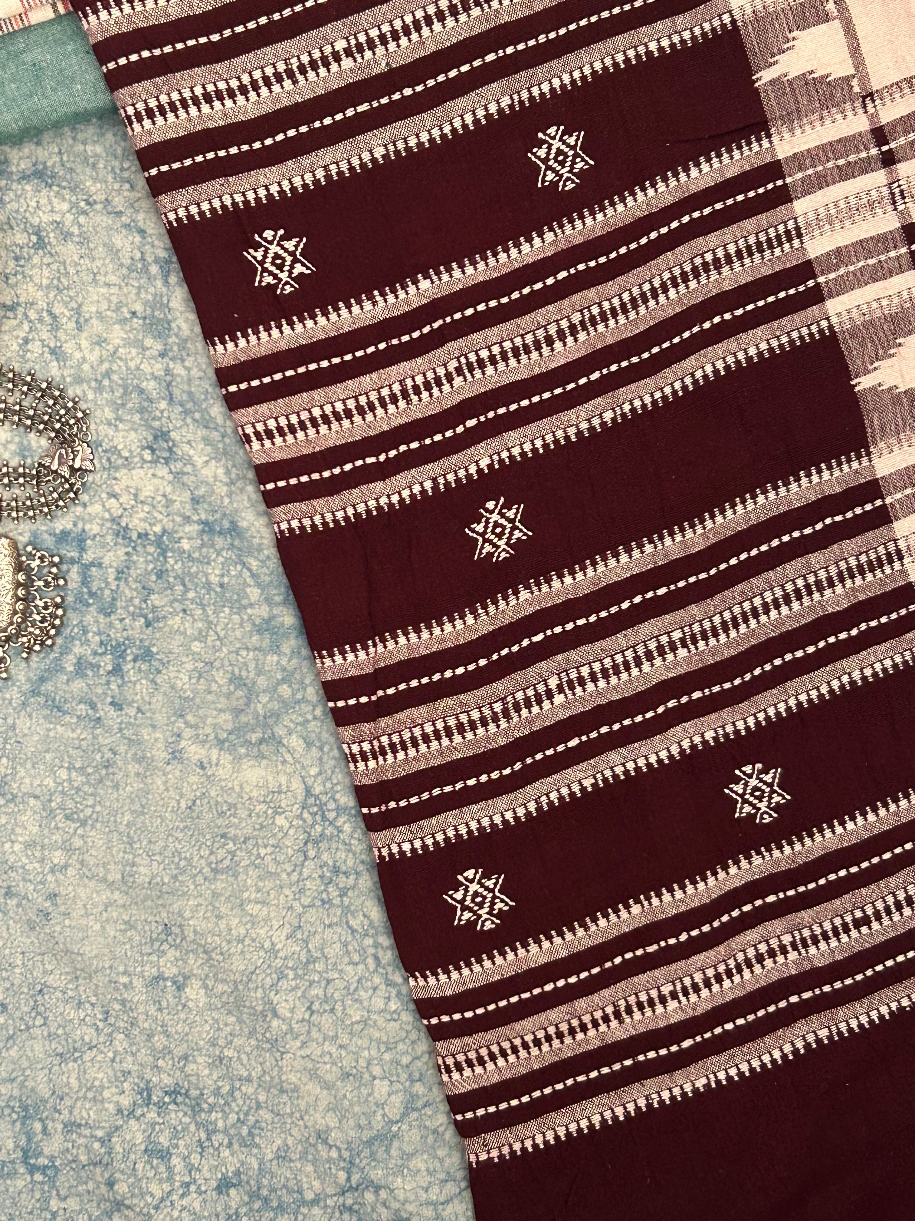 Handspun Handwoven Kotpad Suit Set -Ivory Multi Colour and Sea Foam Blue