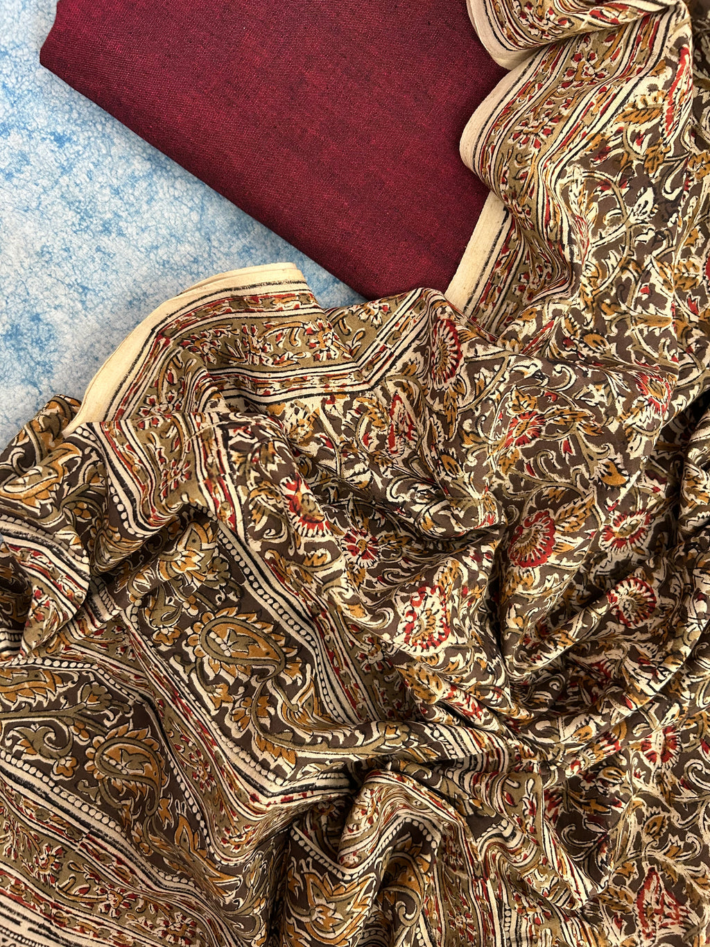 Handwoven Handcrafted Ikath Kalamkari Kurta Dupatta Set