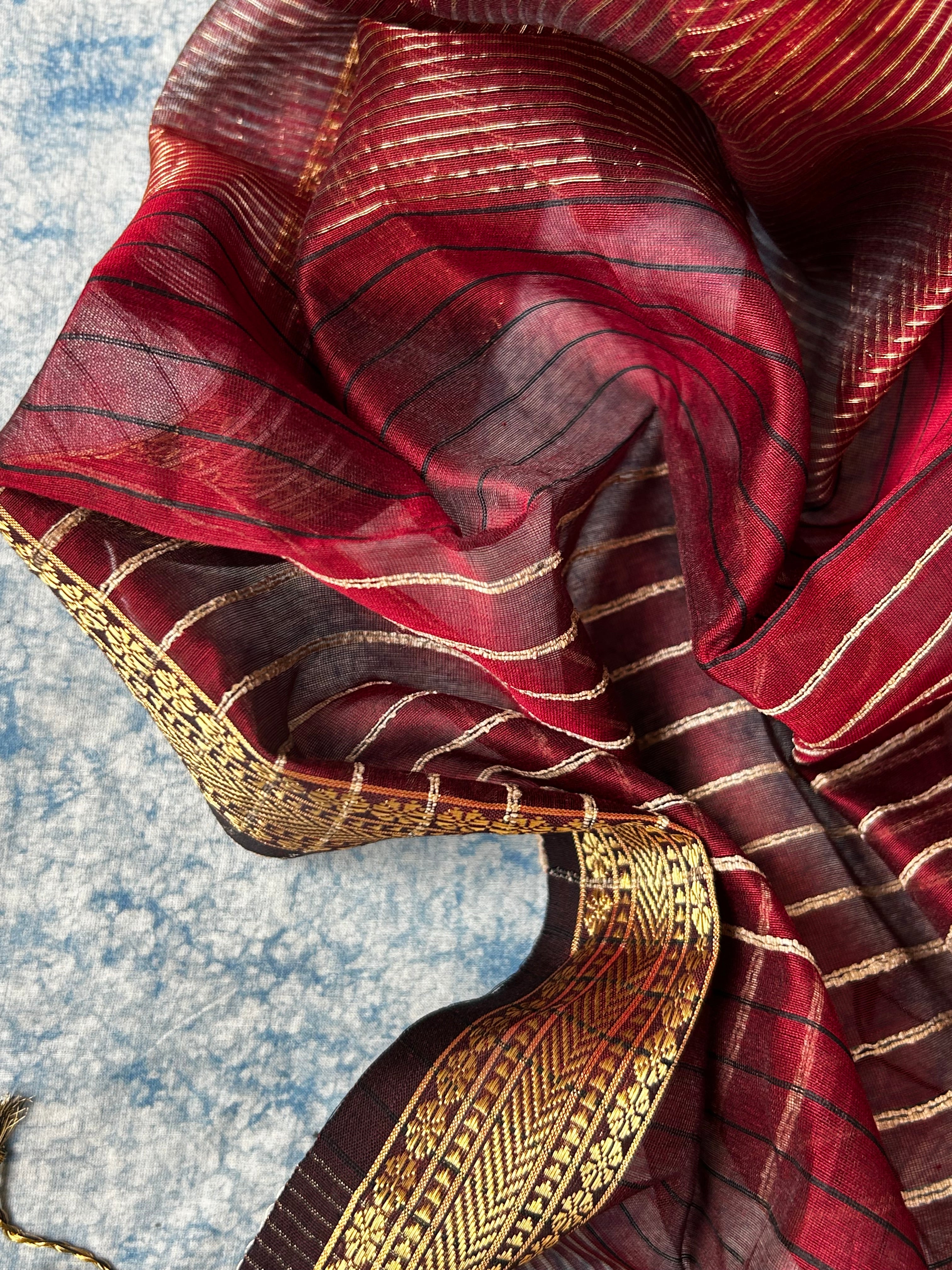 Handwoven Maheshwari Tissue Kurta Dupatta Set - Deep Wine
