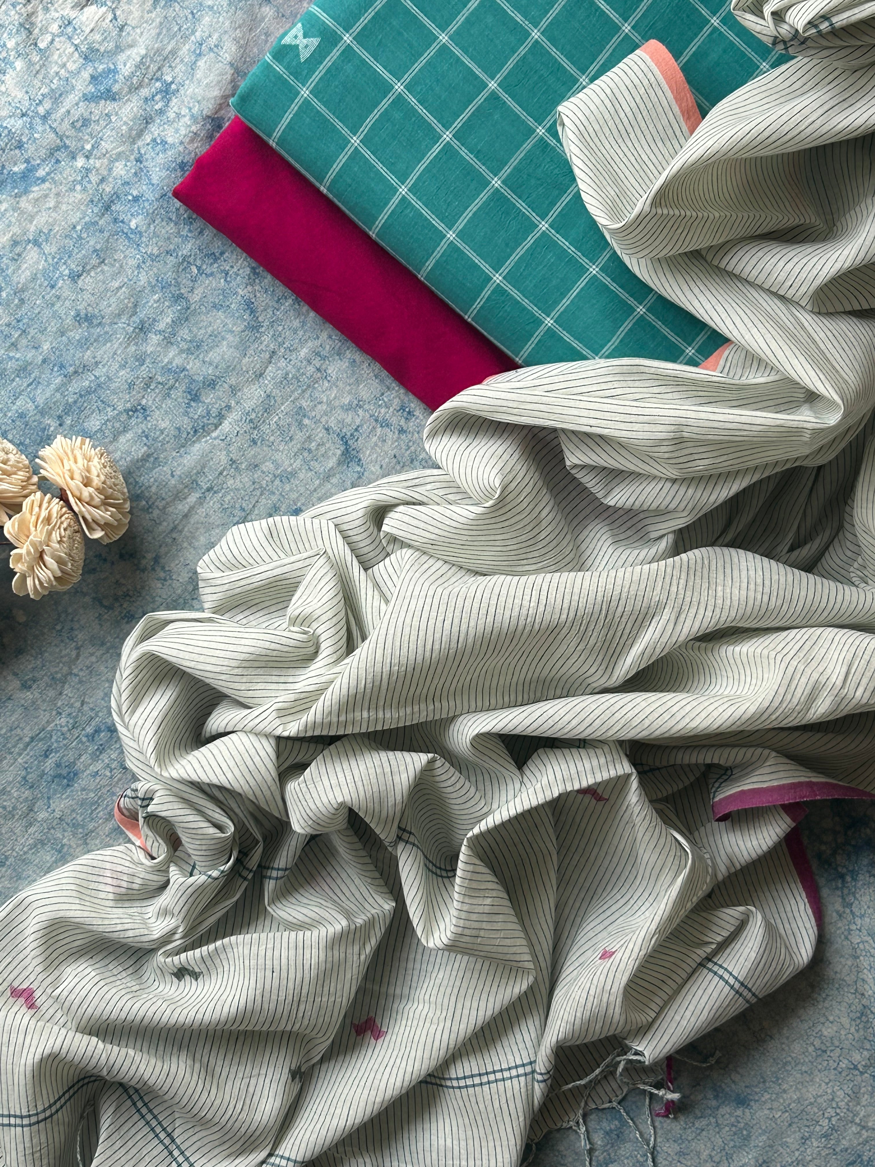 Ethereal Blue - Handwoven Bengal Jamdani Kurta Dupatta set