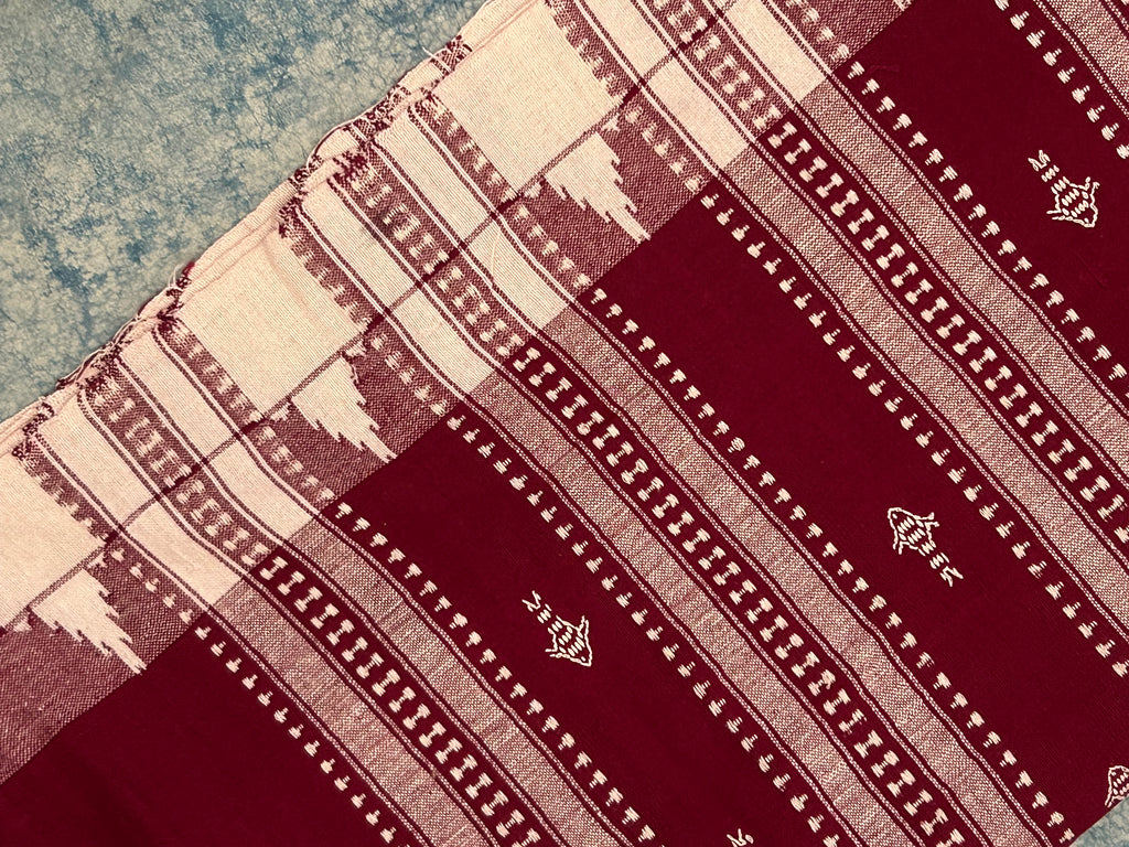 Handspun Handwoven Kotpad Suit Set - Ivory & Deep Maroon