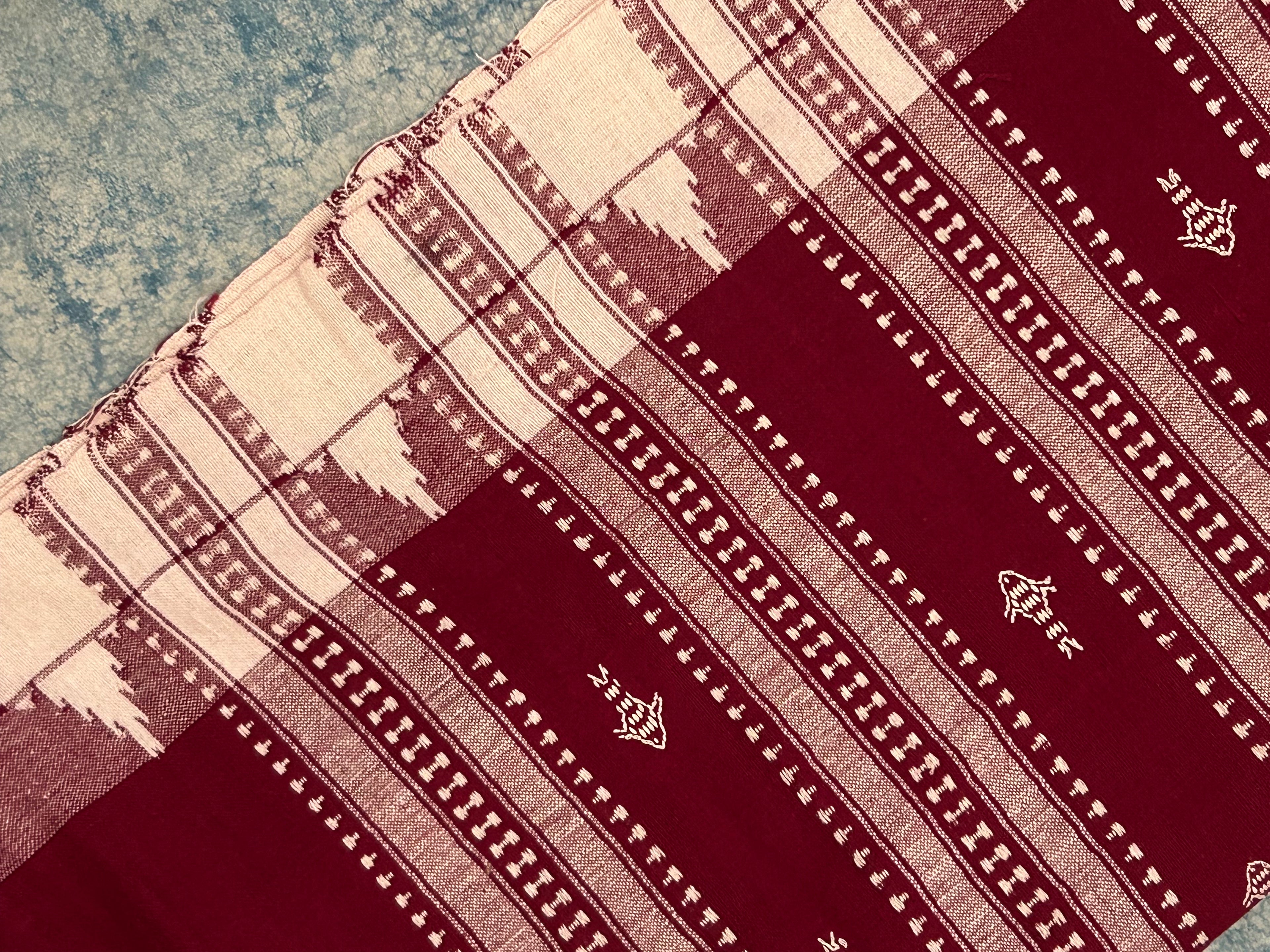Handspun Handwoven Kotpad Suit Set - Ivory & Deep Maroon
