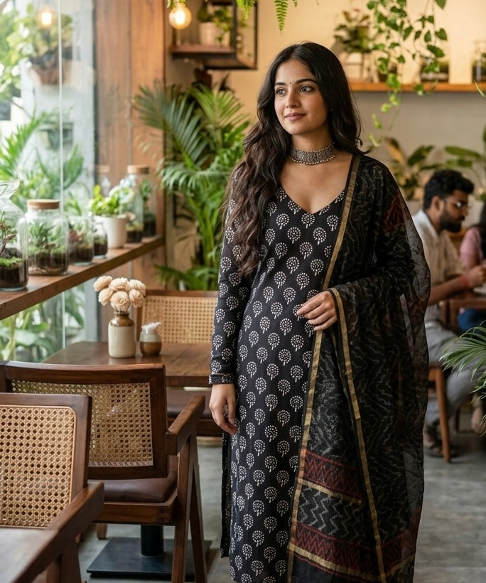 Handcrafted Cotton Suit Set - Black