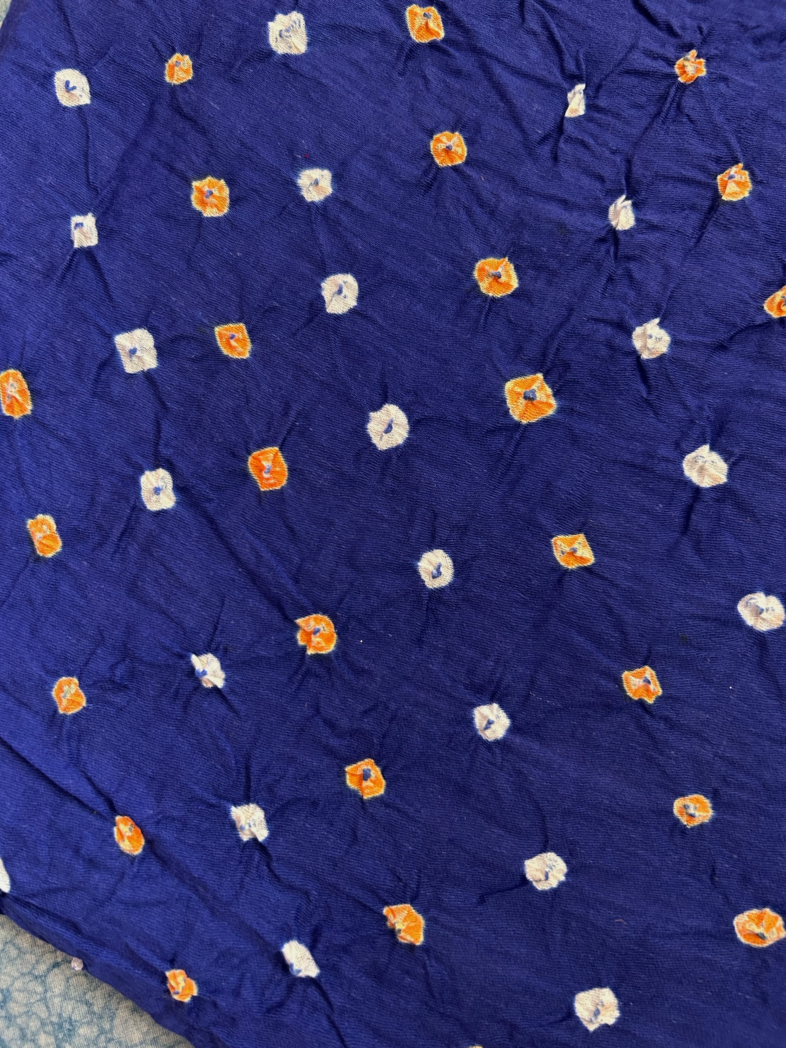 Handdone Ek Bundi Bandhani Cotton Satin Kurta Fabric - Neel