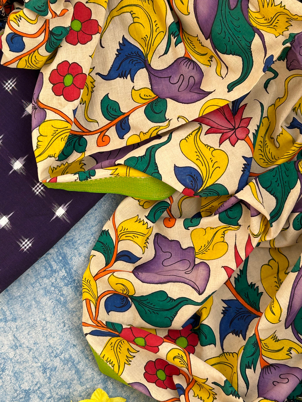 Handwoven Handcrafted Kalamkari Double Ikat Kurta Dupatta Set