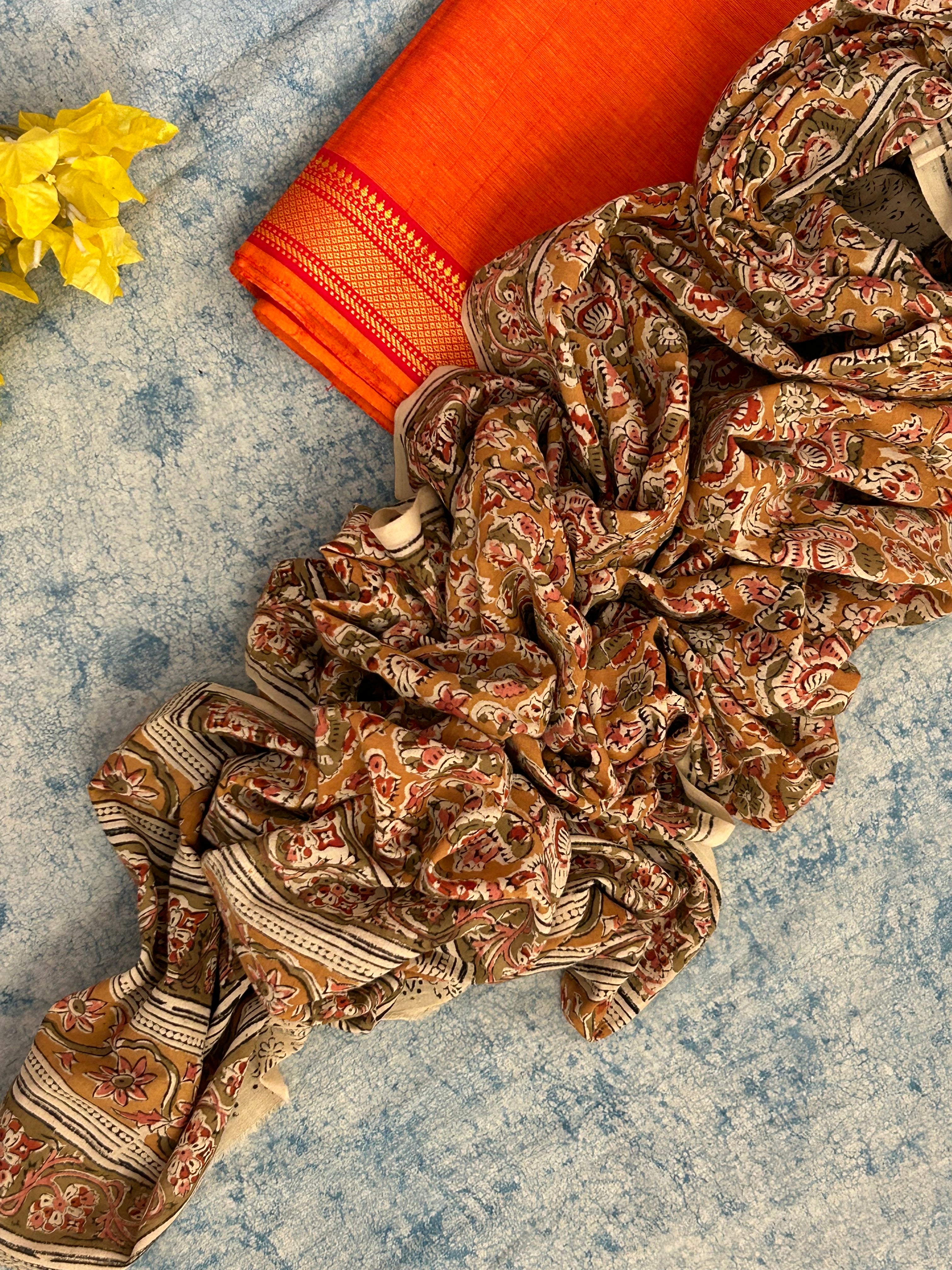 Handwoven Handcrafted Mangalagiri Kalamkari Kurta Dupatta Set