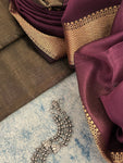 Handwoven Maheshwari Kurta Dupatta Set - Black & Wine