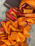 Handwoven Maheshwari Kurta Dupatta Set -Blue & Burnt Orange
