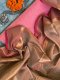 Handwoven Maheshwari Kurta Dupatta Set - Baby Pink & Almond
