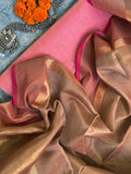 Handwoven Maheshwari Kurta Dupatta Set - Baby Pink & Almond