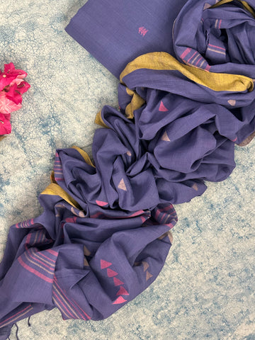 Blue Mist - Handwoven Bengal Jamdani Kurta Dupatta set