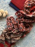 Handwoven Handblock Printed Set - Deep Blue and Maroon