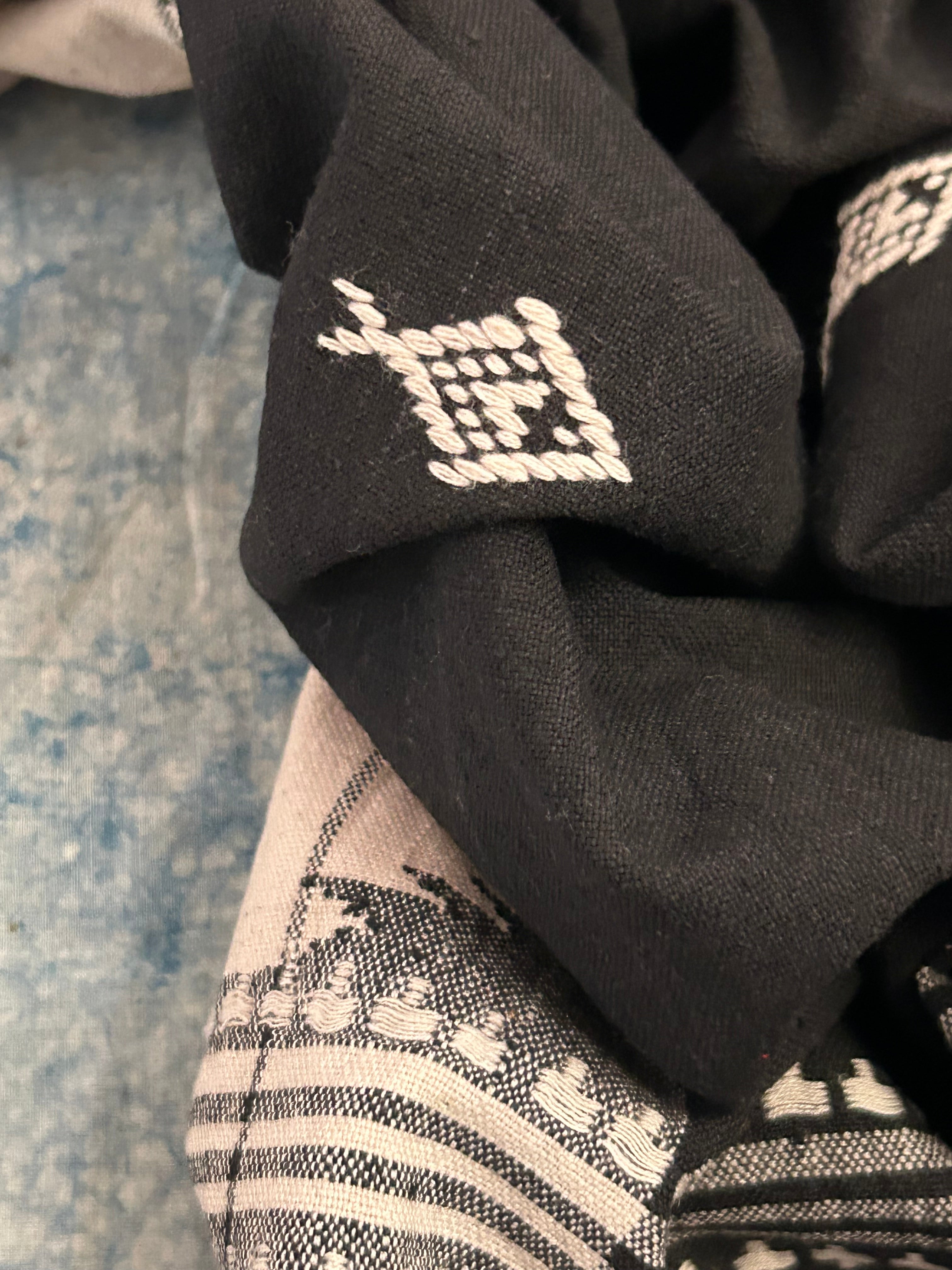 Handspun Handwoven Kotpad Suit Set - Checkered Black