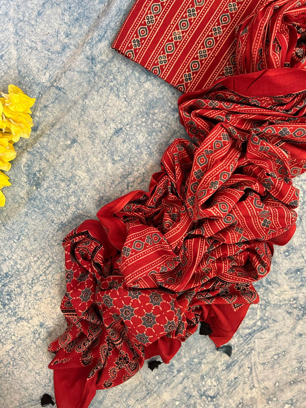 Natural Dyes Handcrafted Ajrakh Kurta Dupatta Set