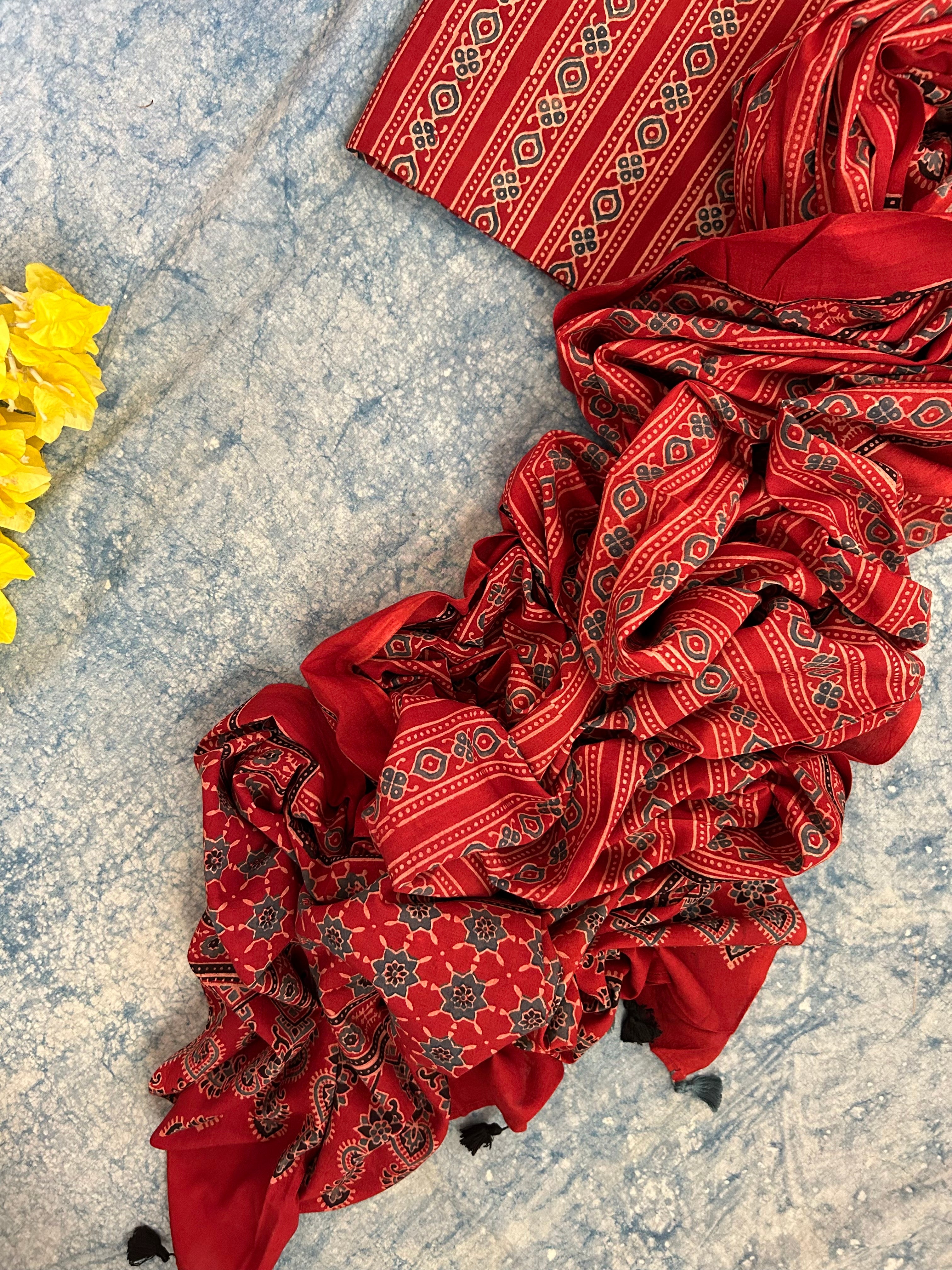 Natural Dyes Handcrafted Ajrakh Kurta Dupatta Set