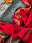 Handwoven Maheshwari Kurta Dupatta Set - Green & Red