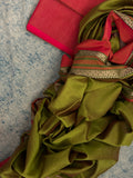 Handwoven Maheshwari Kurta Dupatta Set -Rose Pink & Moongia Green
