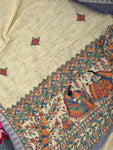 Madhubani Handpainted Cotton Silk Dupatta