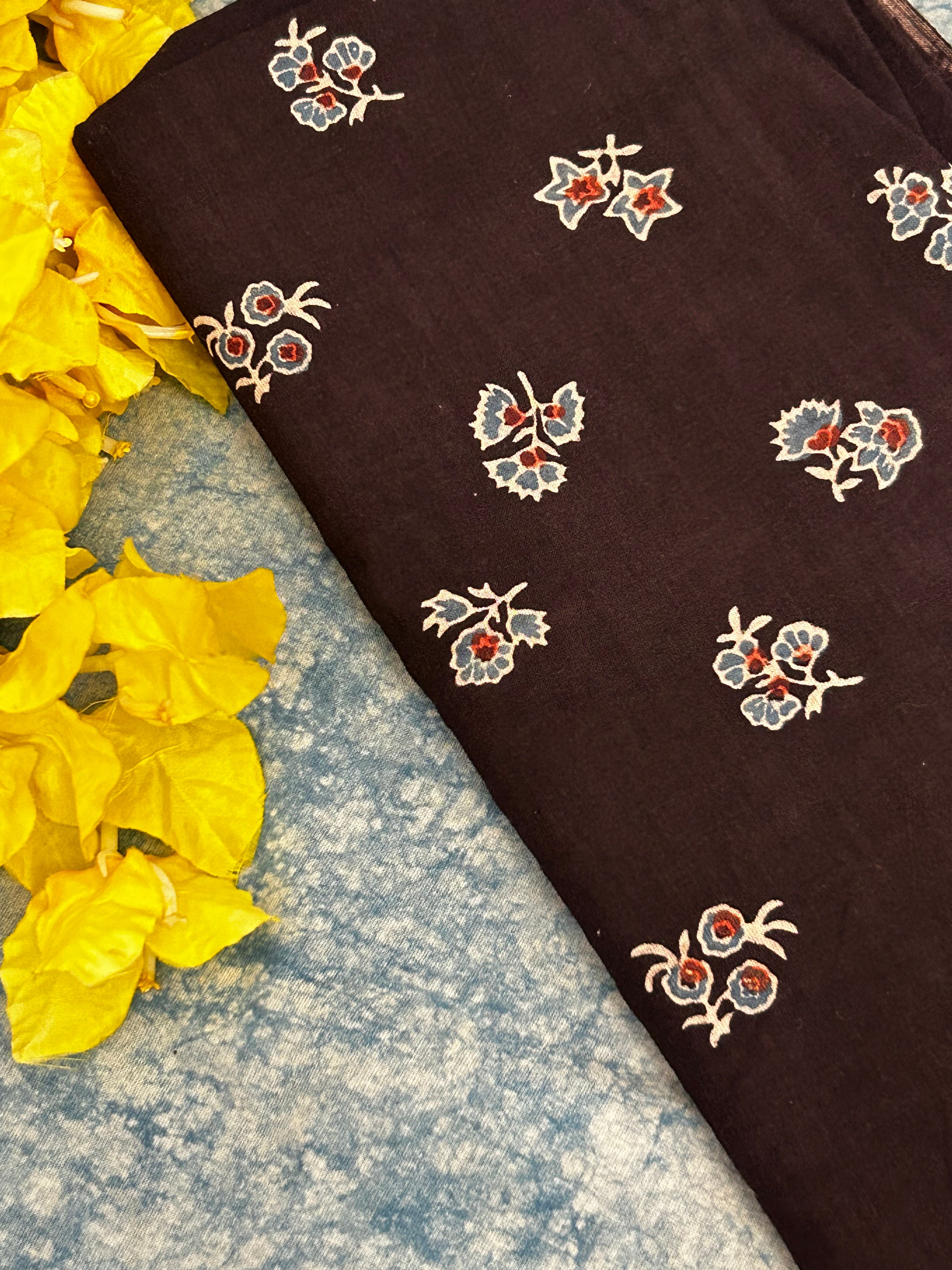 Handblock Ajrakh Cotton Blouse Fabric