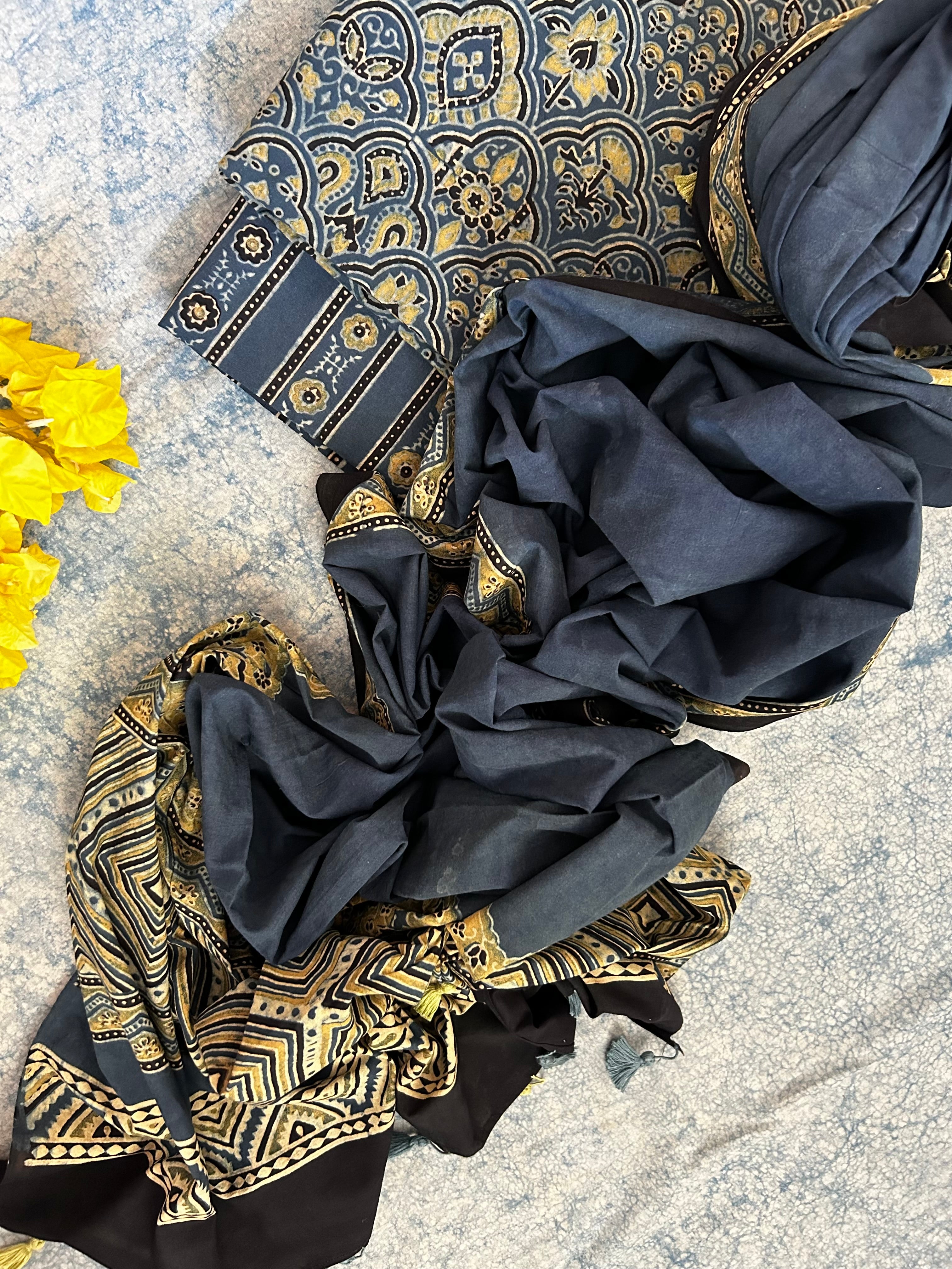 Natural Dyes Handblock Ajrakh Cotton Suit