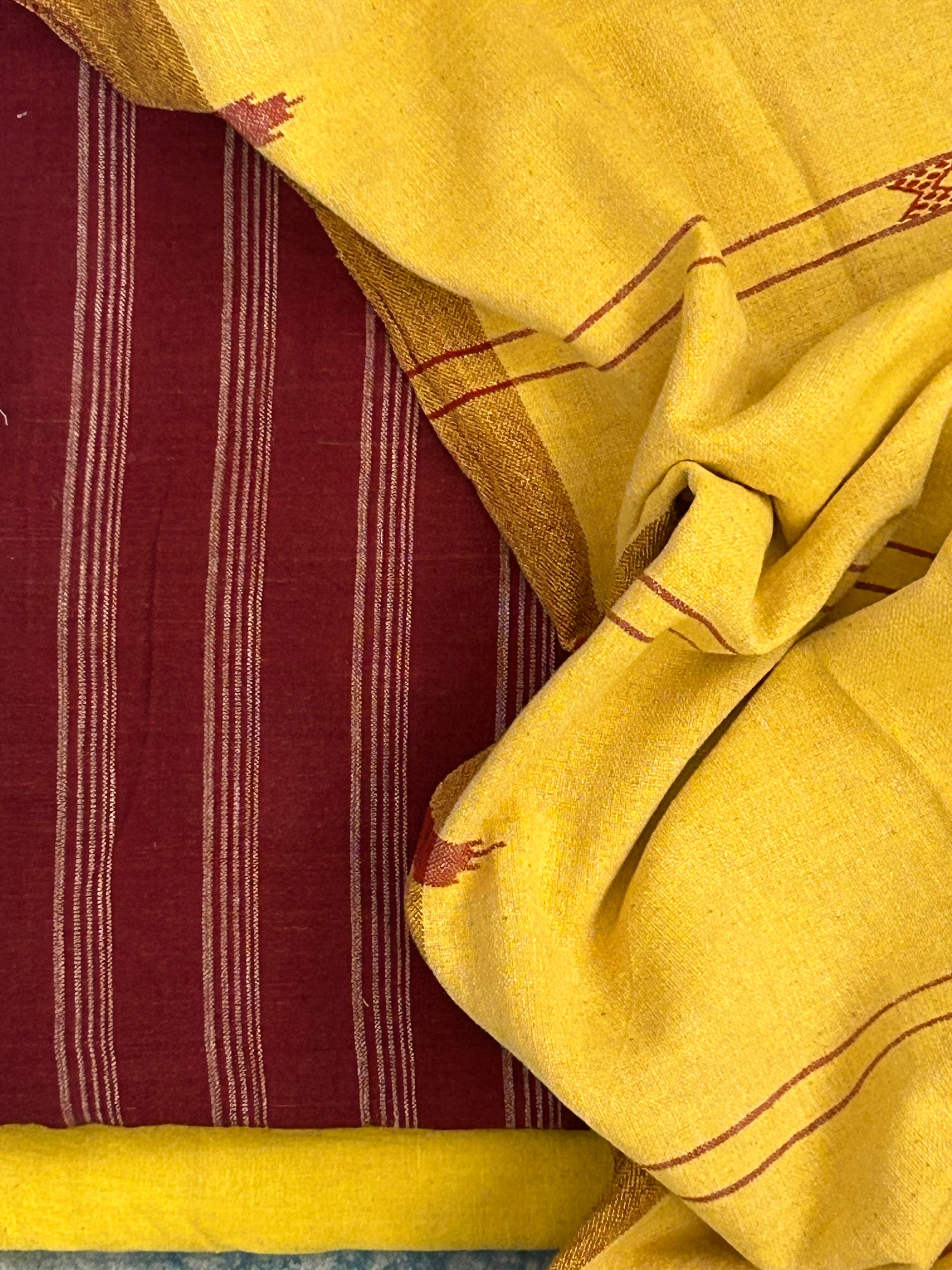 Handspun Handwoven Kotpad Suit Set - Maroon and Mustard Yellow