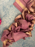 Handwoven Maheshwari Kurta Dupatta Set -Mauve & Gold