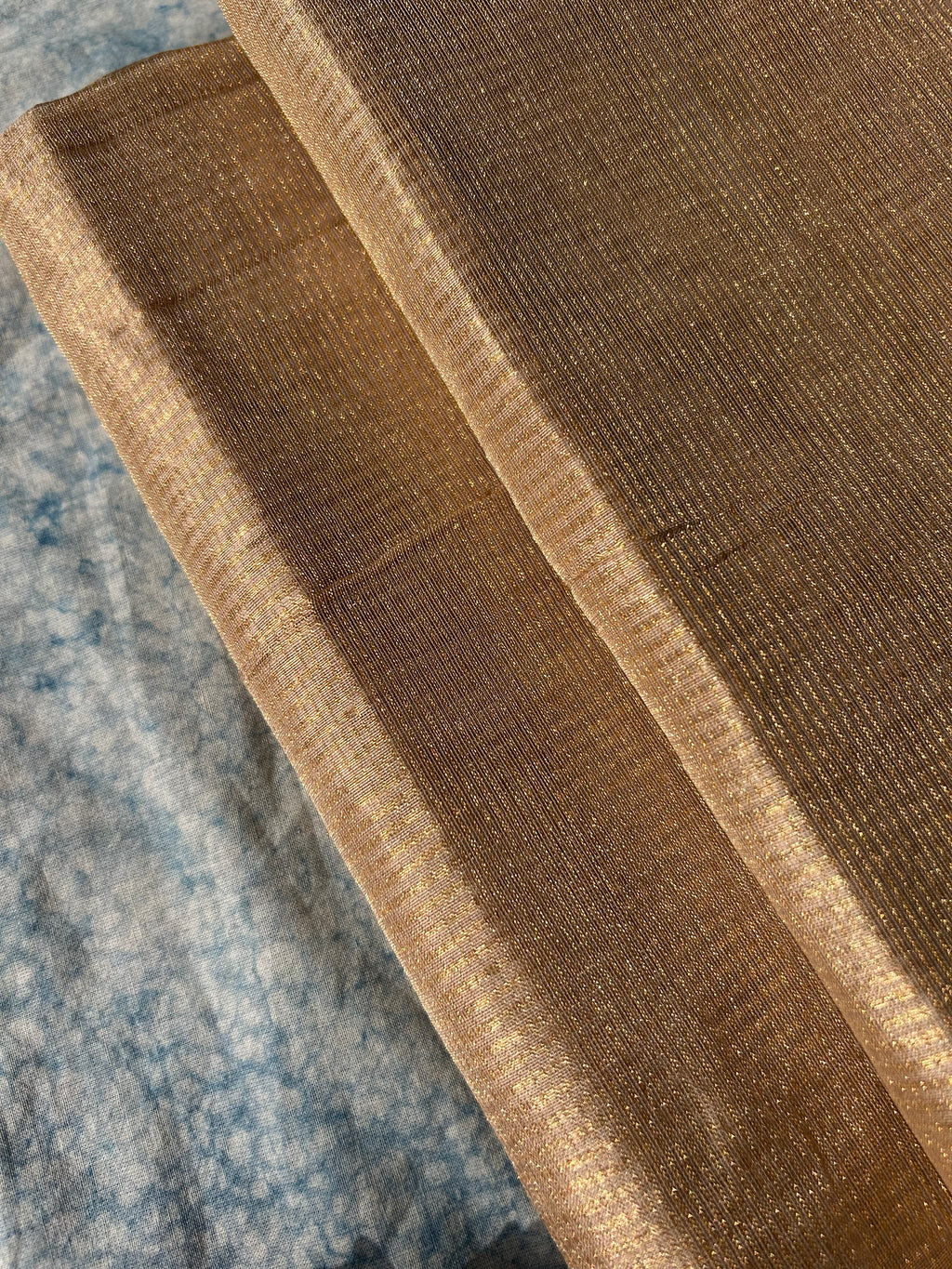 Handwoven Maheshwari Tissue Kurta Dupatta Set -Gold & Almond