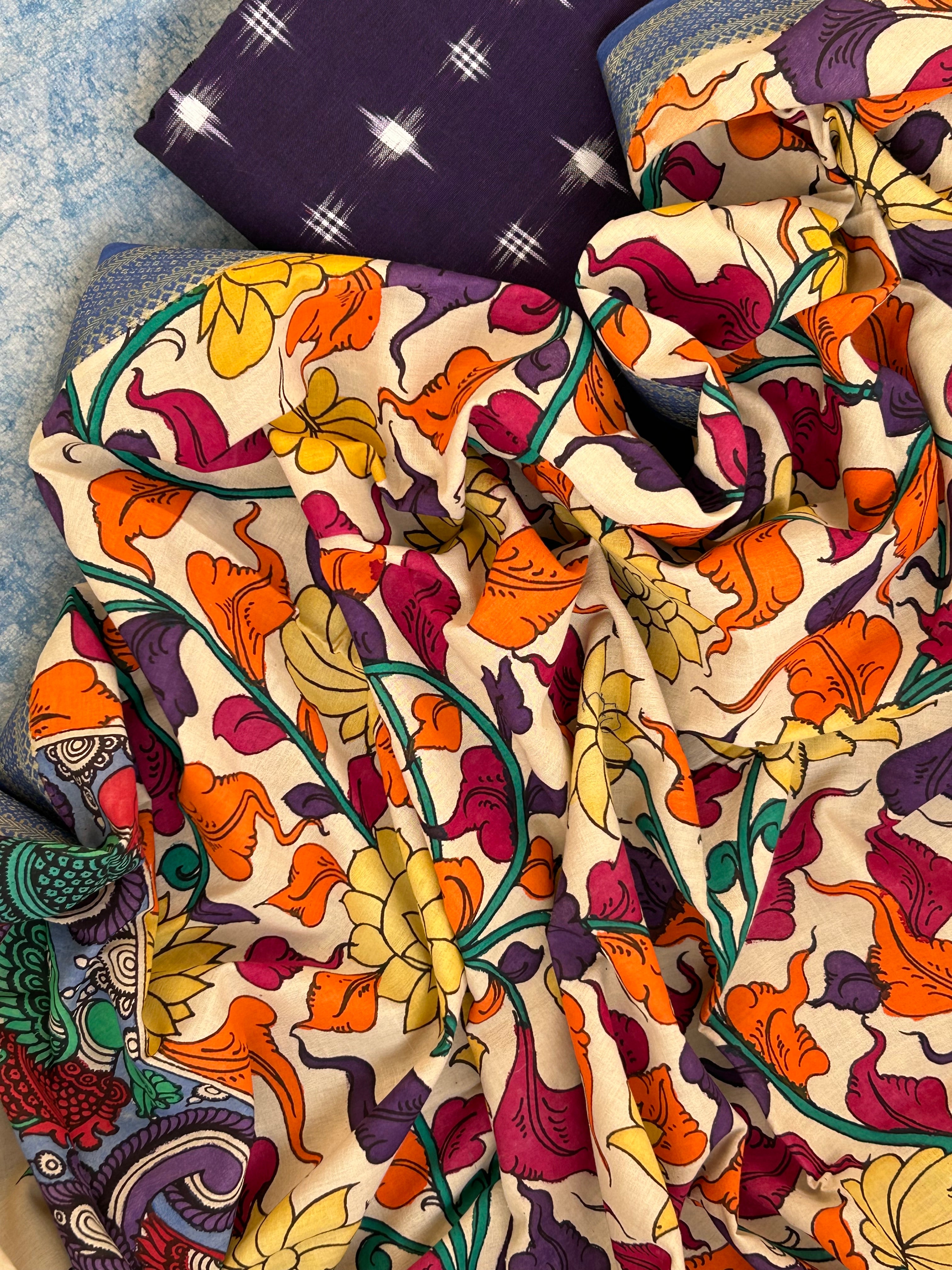 Handwoven Handcrafted Kalamkari Double Ikat Kurta Dupatta Set