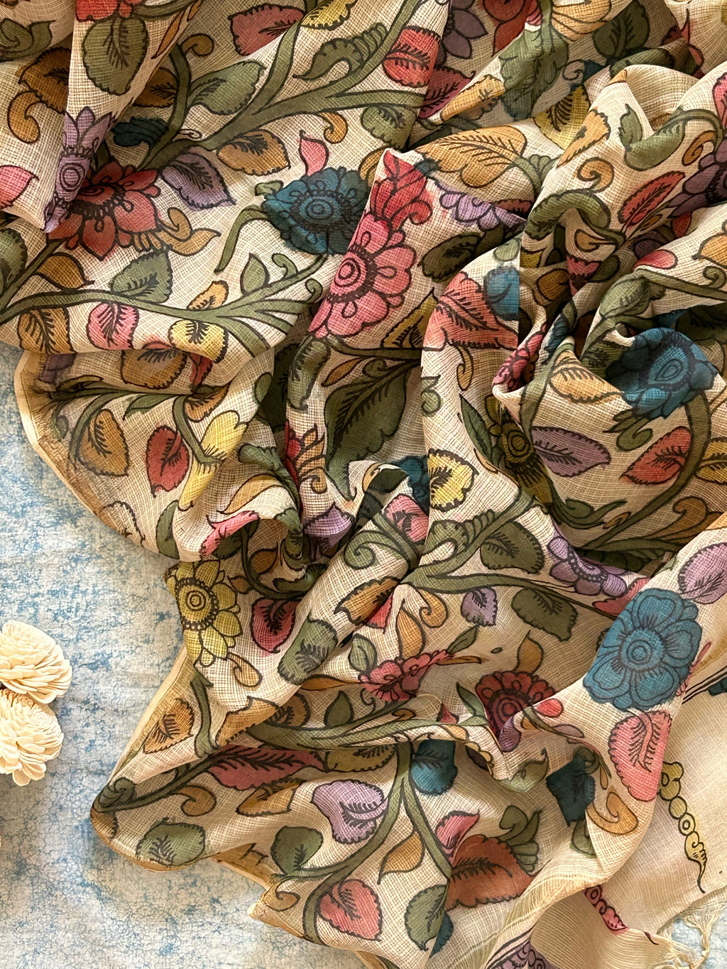 Anuradha - Handwoven Hand-drawn Handpainted Pen Kalamkari Dupatta