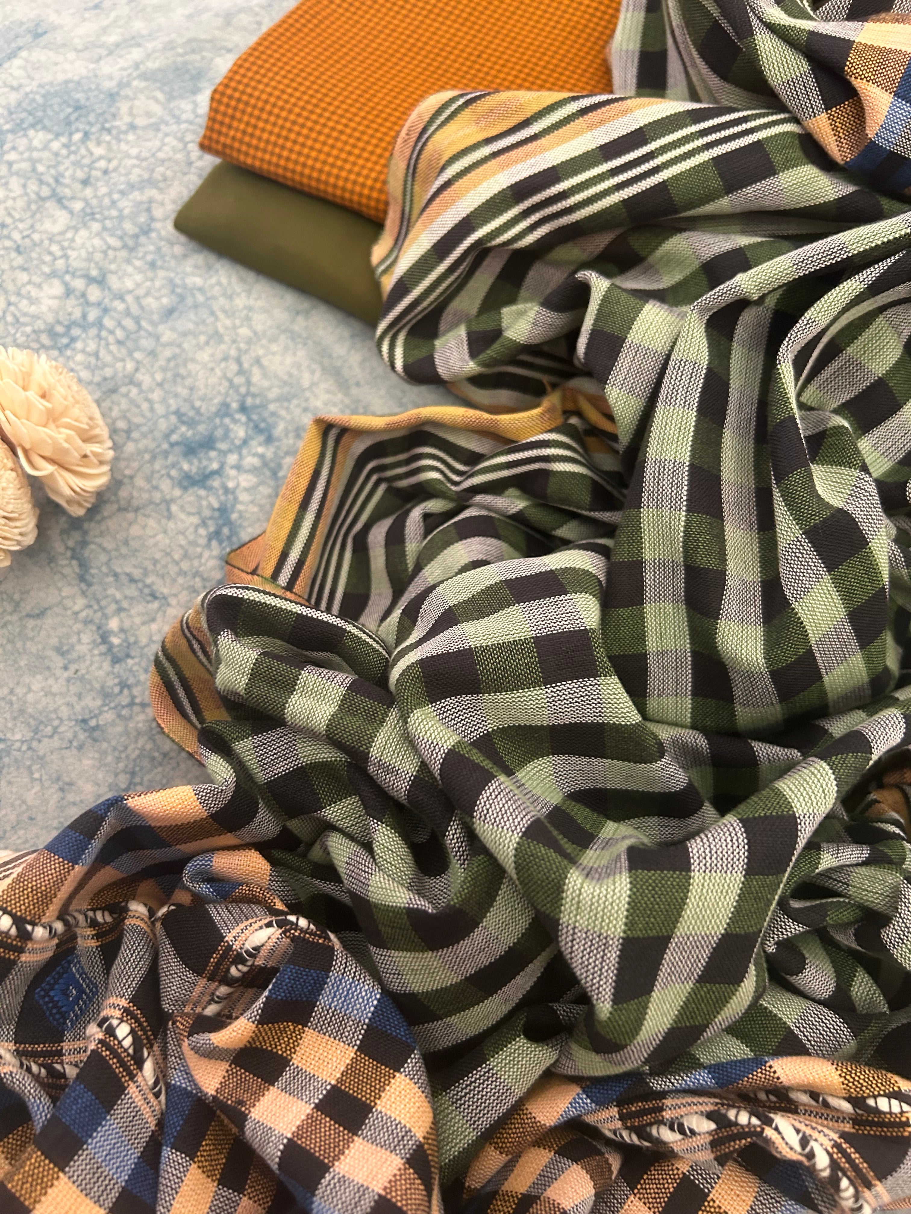 Handwoven Bhujodi Set - Warm Turmeric and Moss Green