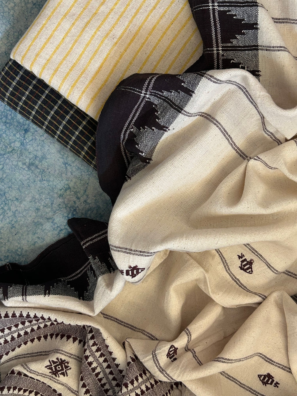 Handspun Handwoven Kotpad Suit Set - Ivory Yellow & Brown