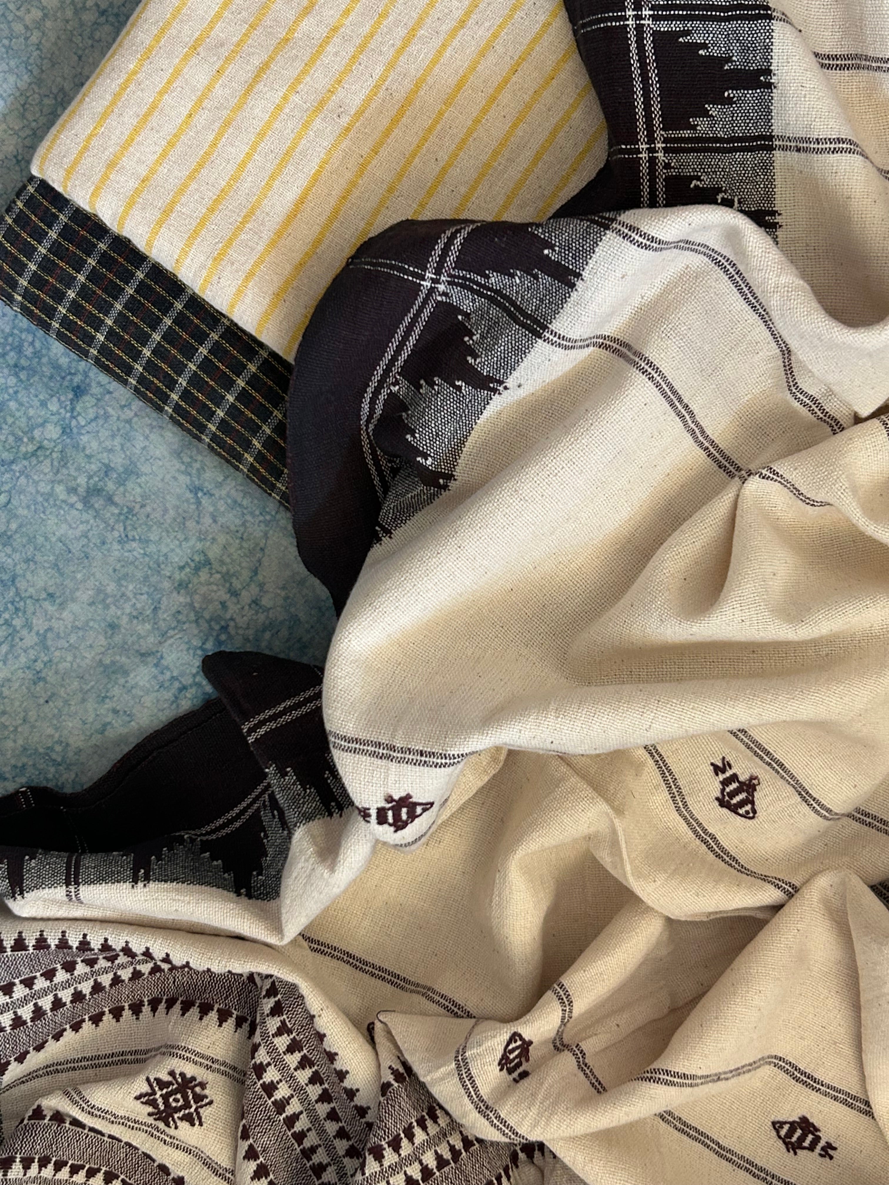 Handspun Handwoven Kotpad Suit Set - Ivory Yellow & Brown