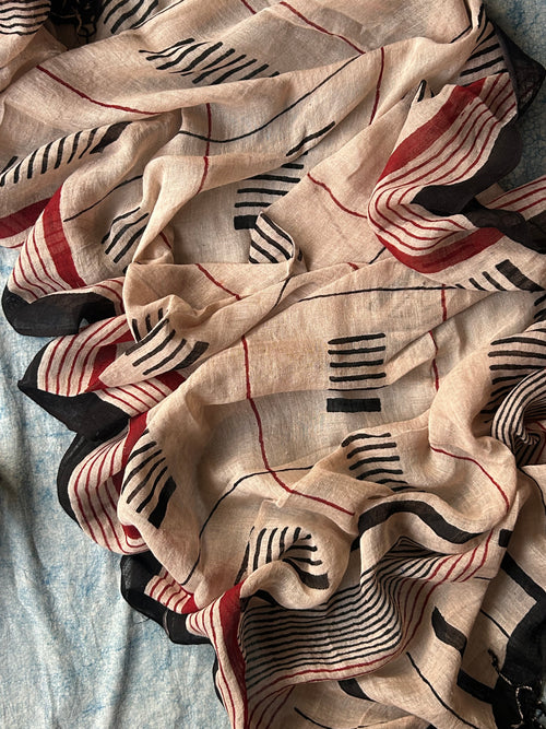 Aarohi - Natural Dyes Handblock Ajrakh Cotton and Linen Dupatta Set