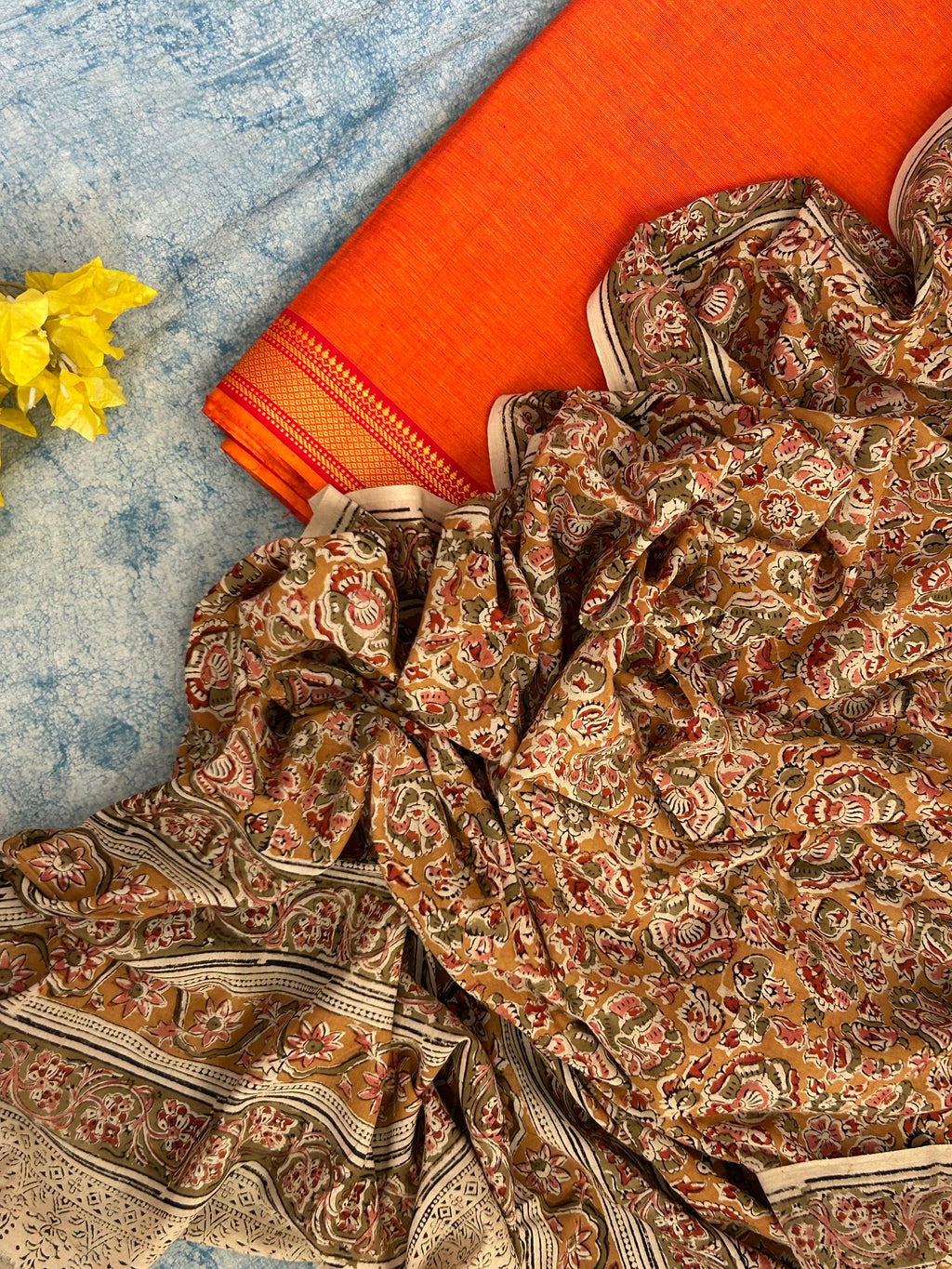Handwoven Handcrafted Mangalagiri Kalamkari Kurta Dupatta Set