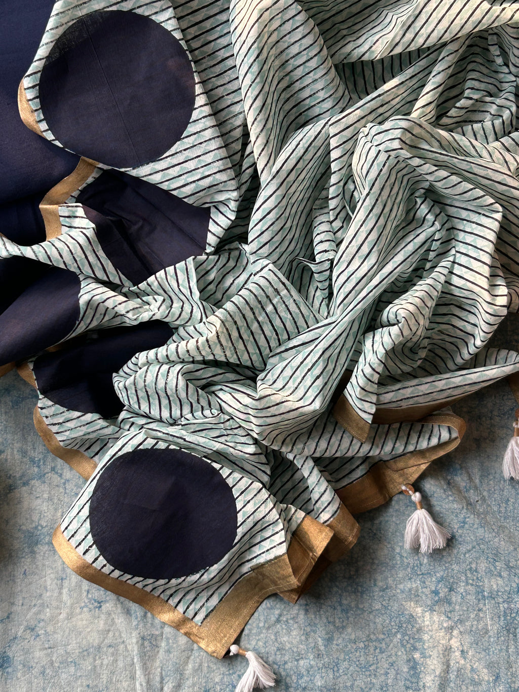 Handwoven Handblock Printed Set - Midnight Blue