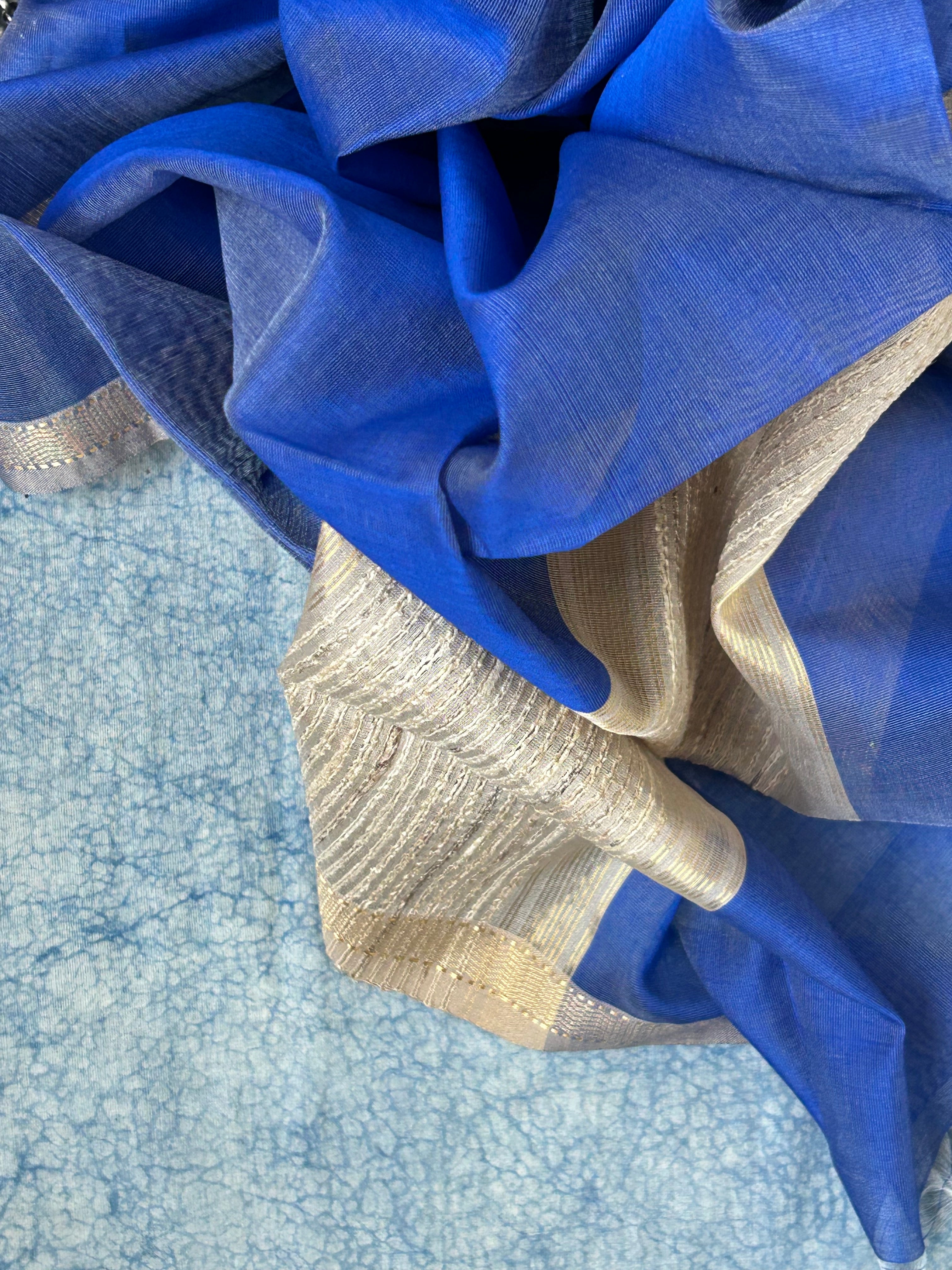 Handwoven Maheshwari Kurta Dupatta Set -Cobalt Blue