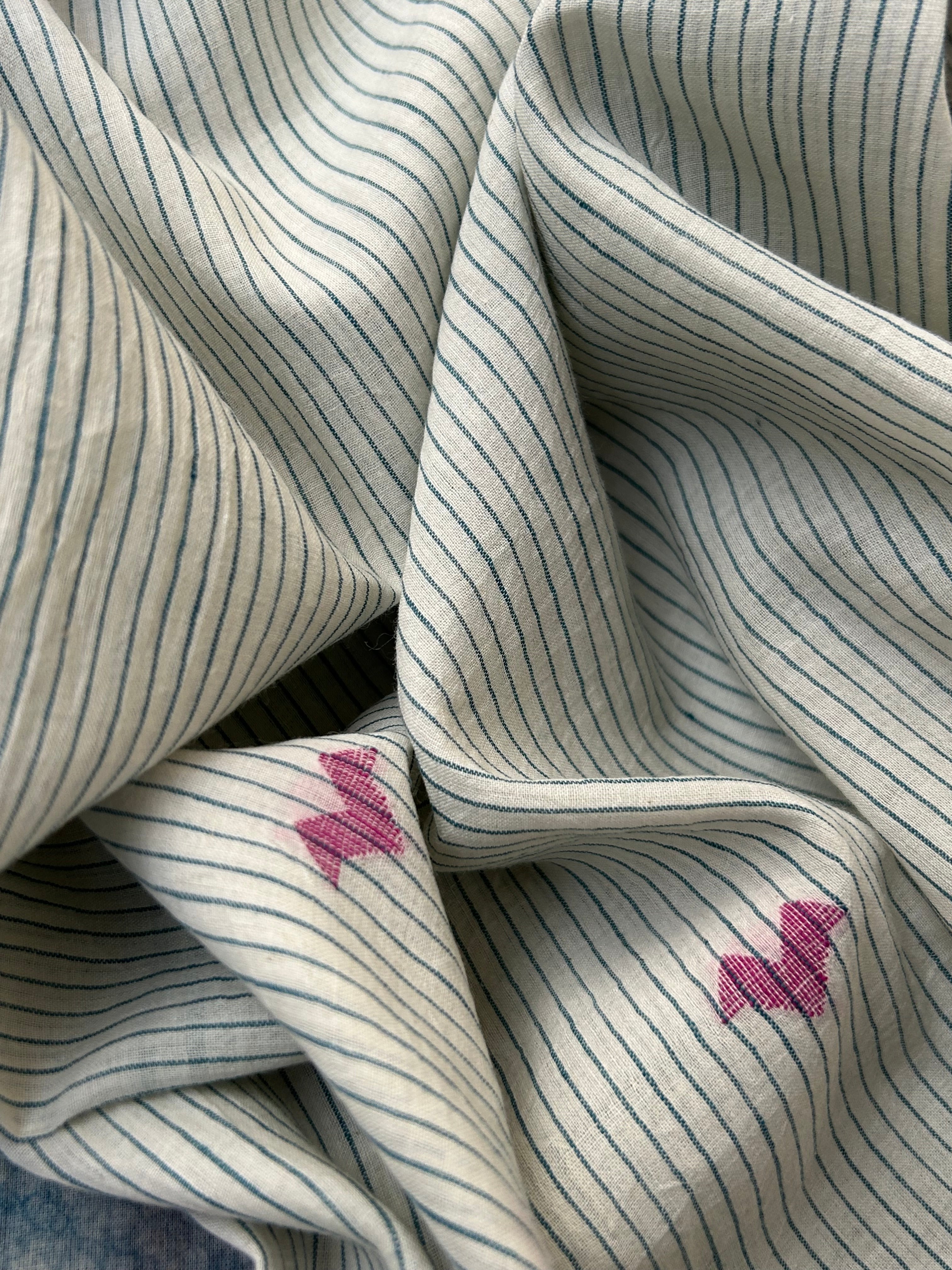 Handwoven Cotton Bengal Jamdani Dupatta Set - The Garden Bloom 2