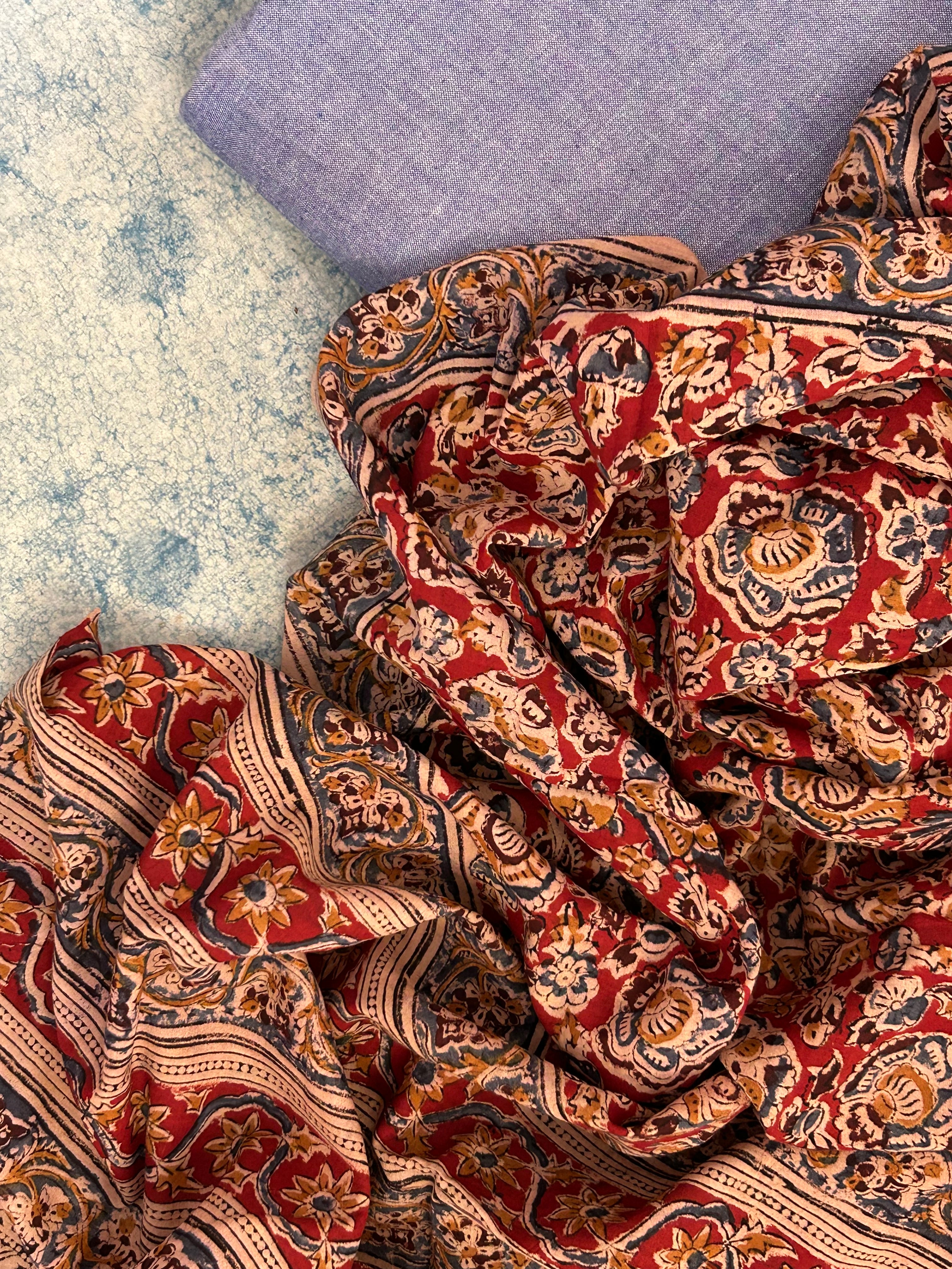 Handwoven Handcrafted Ikath Kalamkari Kurta Dupatta Set
