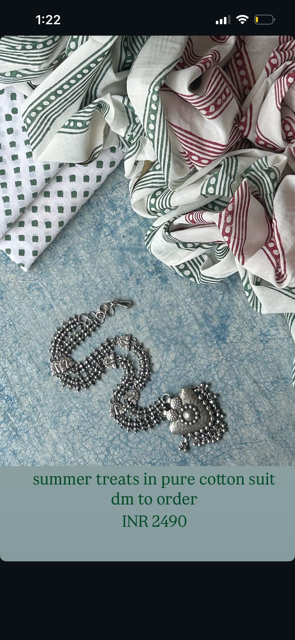 Handcrafted Cotton Suit Set - Green Polka