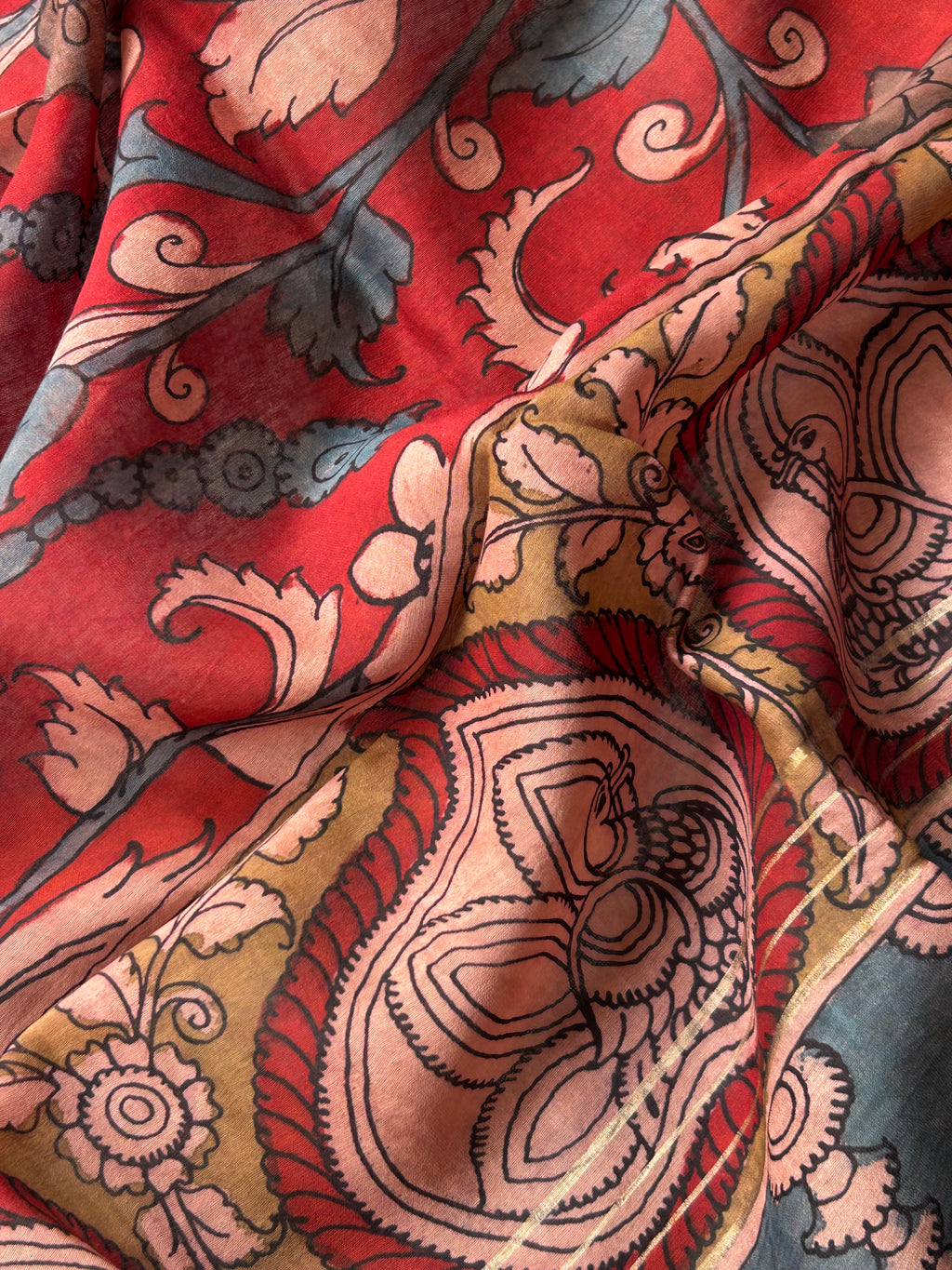 Swarnlata -Handwoven Hand-drawn Handpainted Pen Kalamkari Dupatta