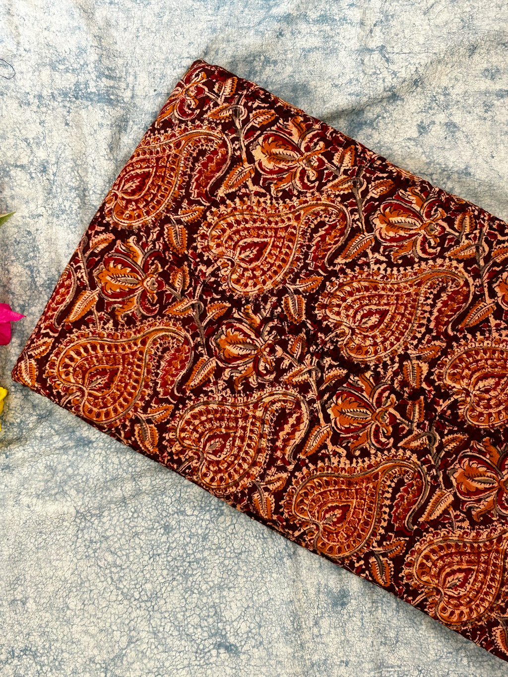 Handspun & Handwoven 2.5m Cotton Fabric With Handdone Pedana Kalamkari