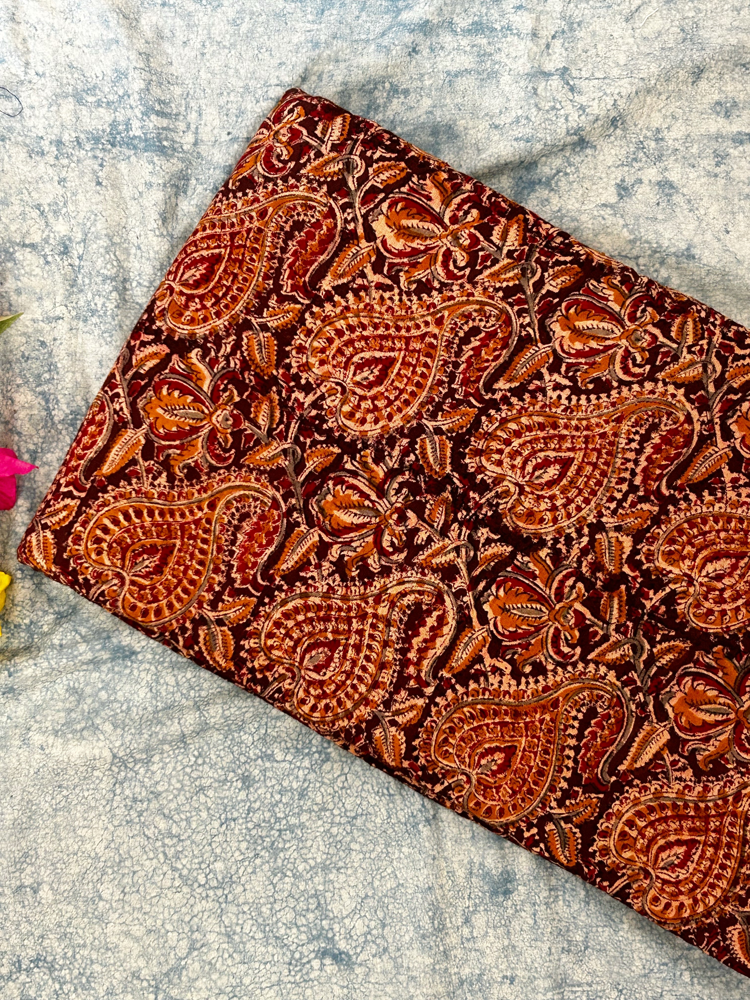 Handspun & Handwoven 2.5m Cotton Fabric With Handdone Pedana Kalamkari