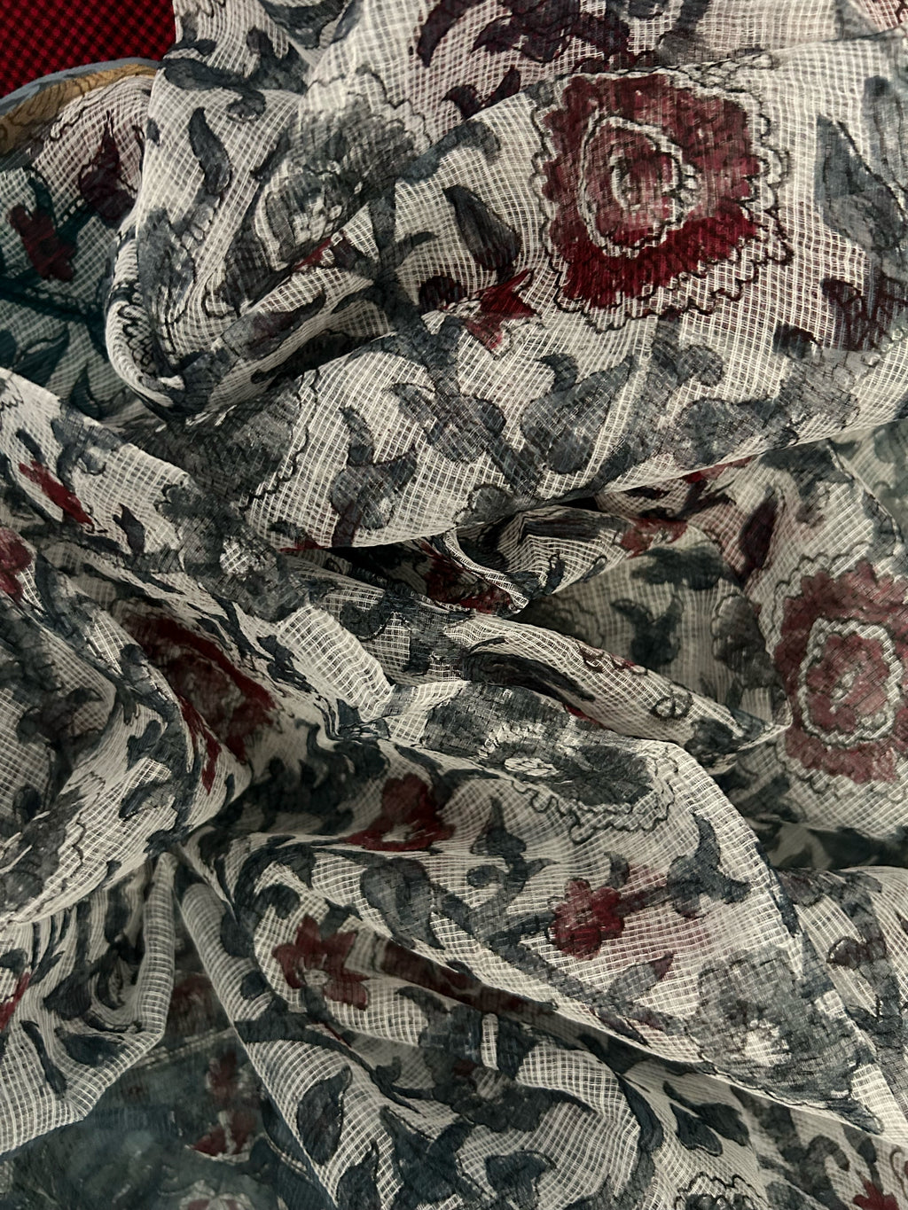 Handwoven Handblock Printed Set - Deep Red and Teal