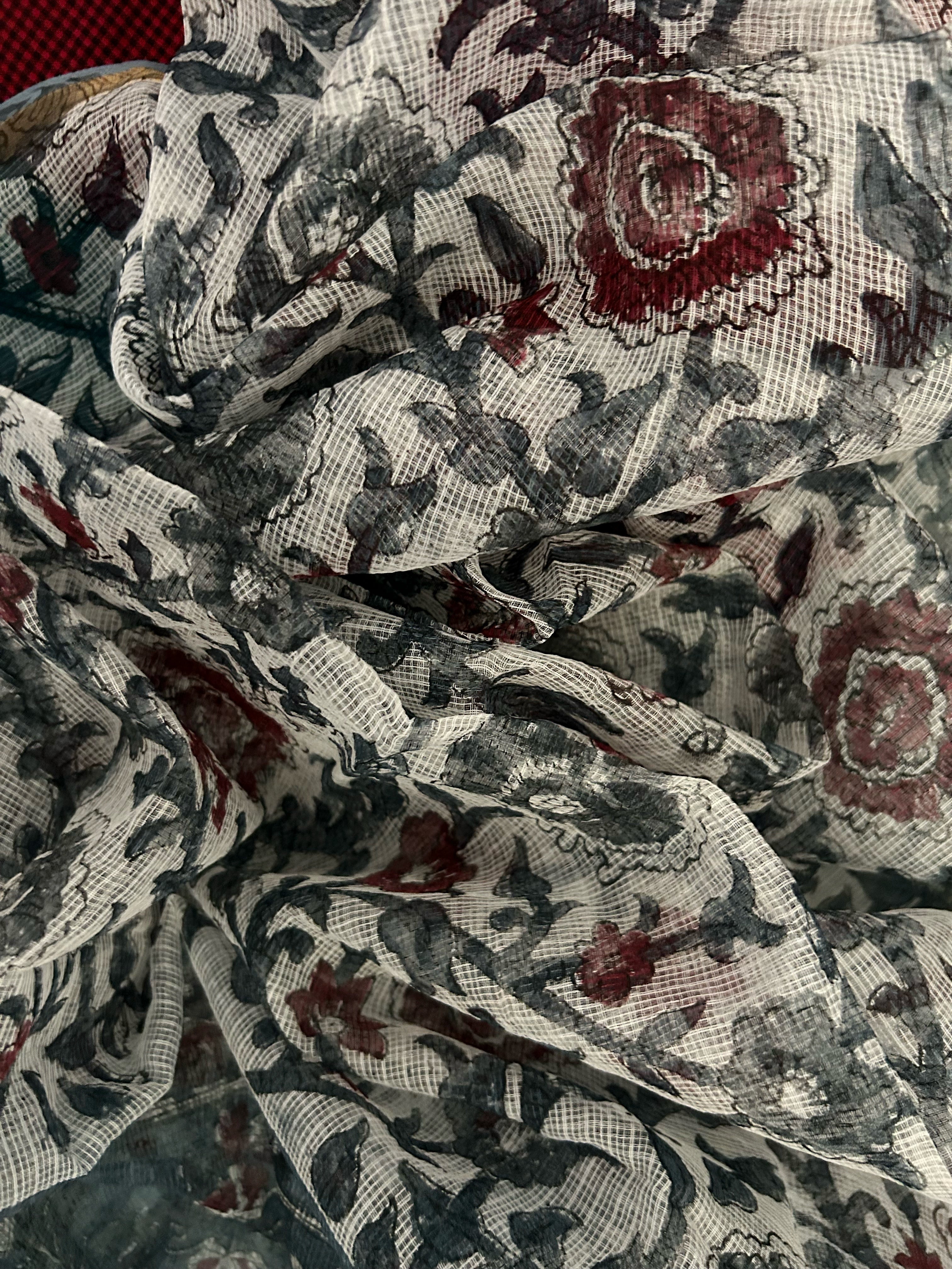Handwoven Handblock Printed Set - Deep Red and Teal